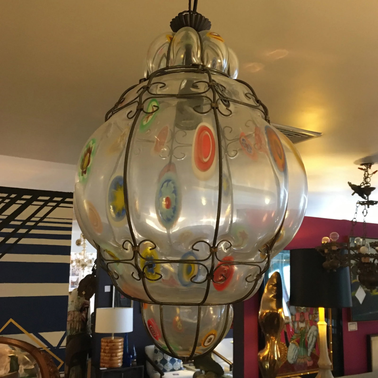 Italian Millefiori Handblown Murano Glass Hanging Light Fixture/ Chandelier - 12