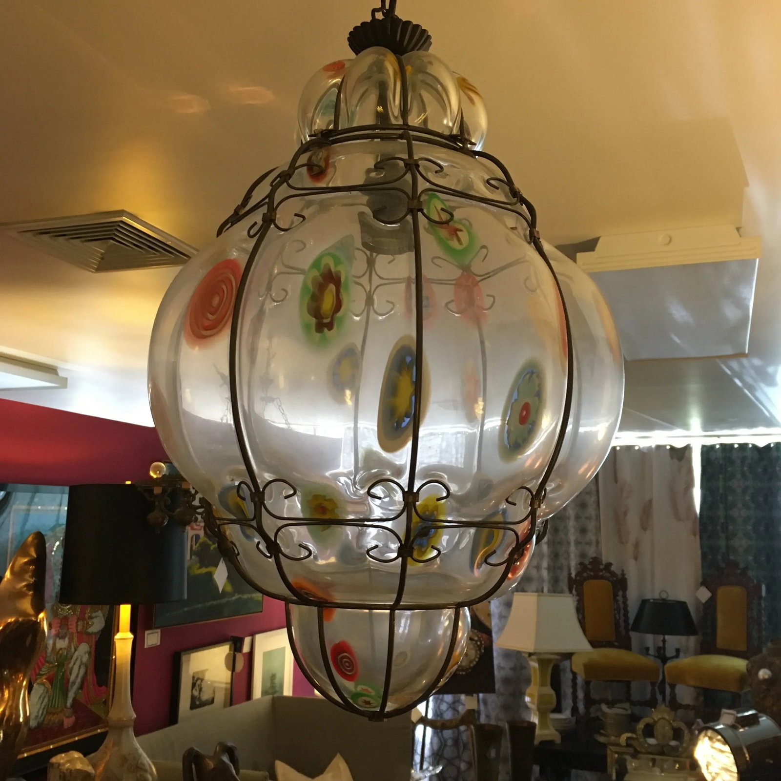 Italian Millefiori Handblown Murano Glass Hanging Light Fixture/ Chandelier - 3