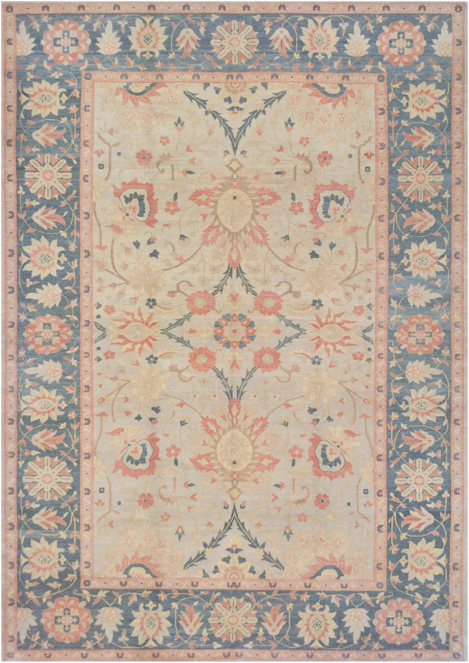 Mansour Handwoven Agra Rug: Genuine hand-knotted rug from Egypt. This beautiful rug features a unique design and masterful color combinations. 100% fine natural wool pile on cotton foundation. Condition: Alterations: Original Co