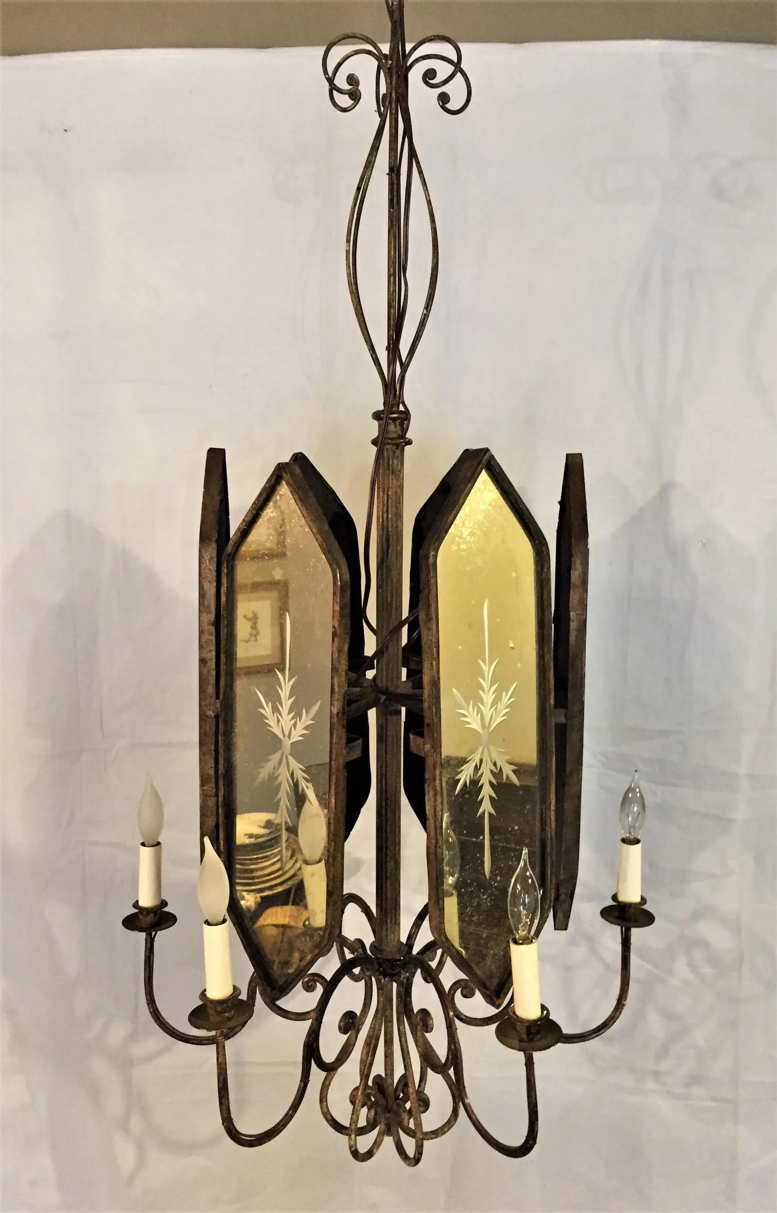 Italian Wrought Iron Mirror 6-Light Chandelier - 12