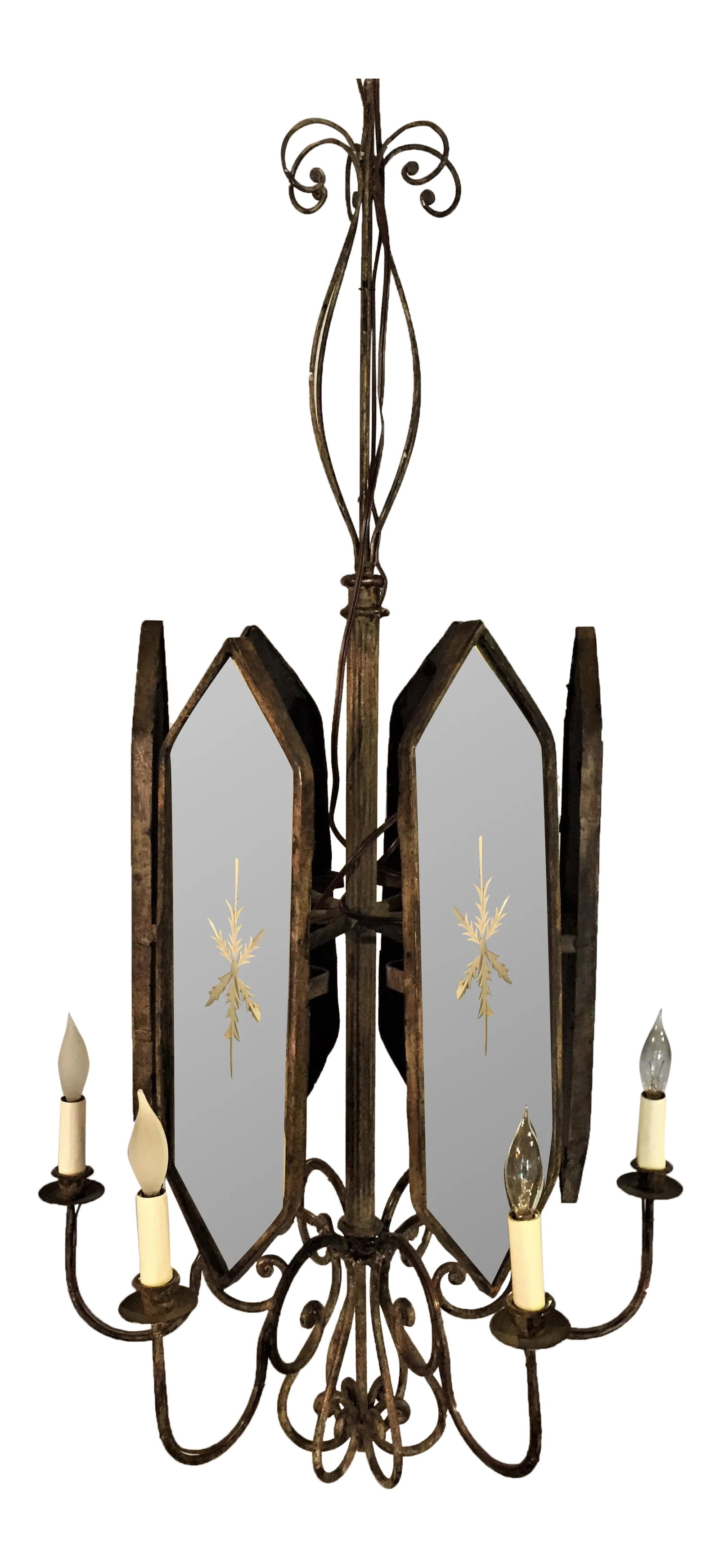 Italian Wrought Iron Mirror 6-Light Chandelier (1 of 12)