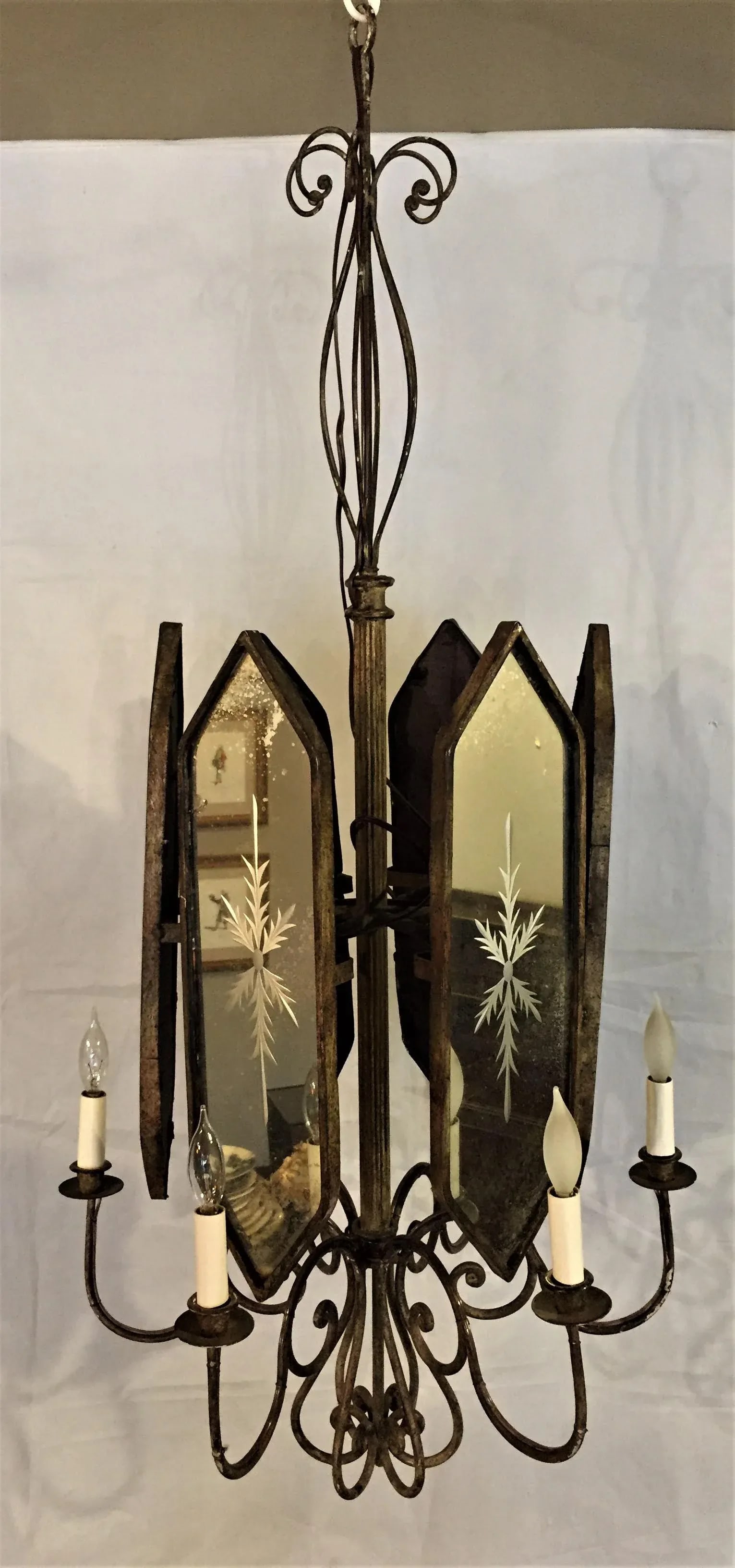Italian Wrought Iron Mirror 6-Light Chandelier - 2