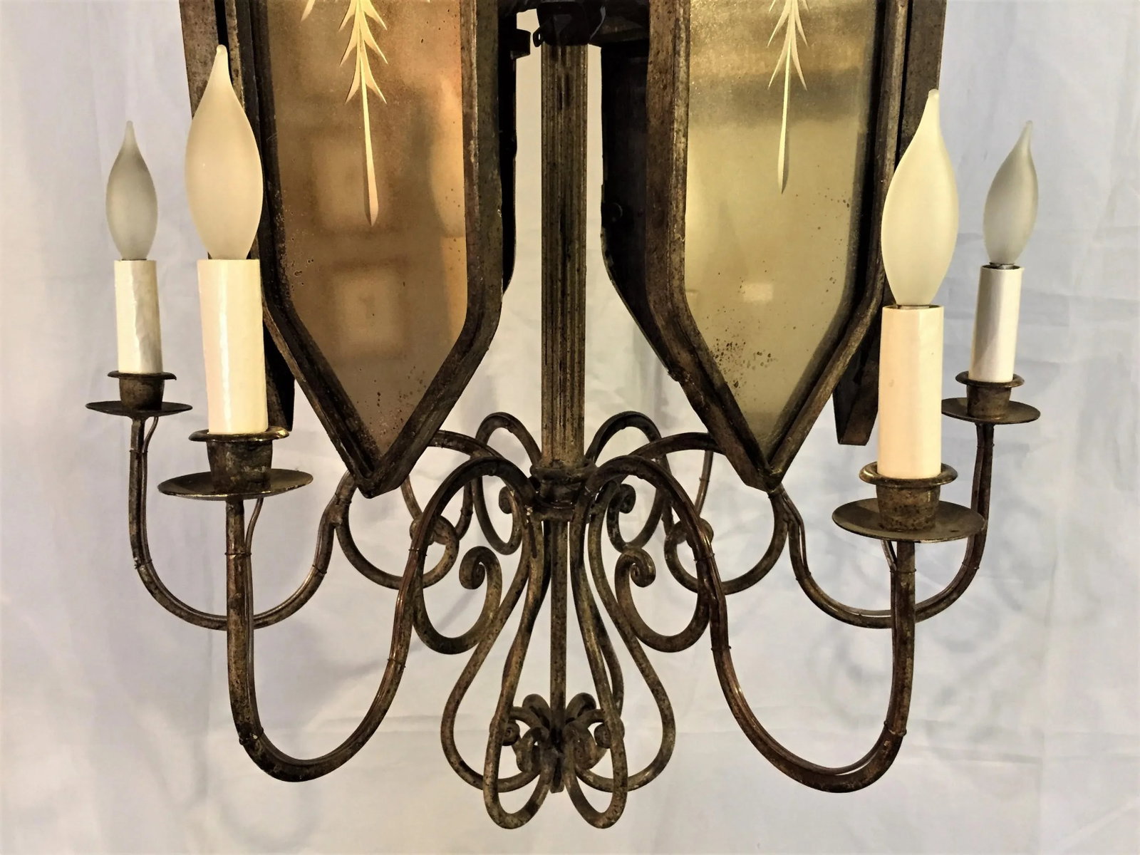 Italian Wrought Iron Mirror 6-Light Chandelier - 4