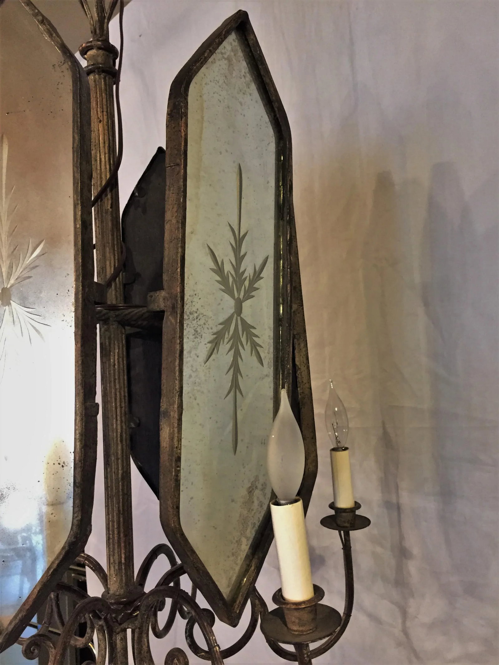 Italian Wrought Iron Mirror 6-Light Chandelier - 7