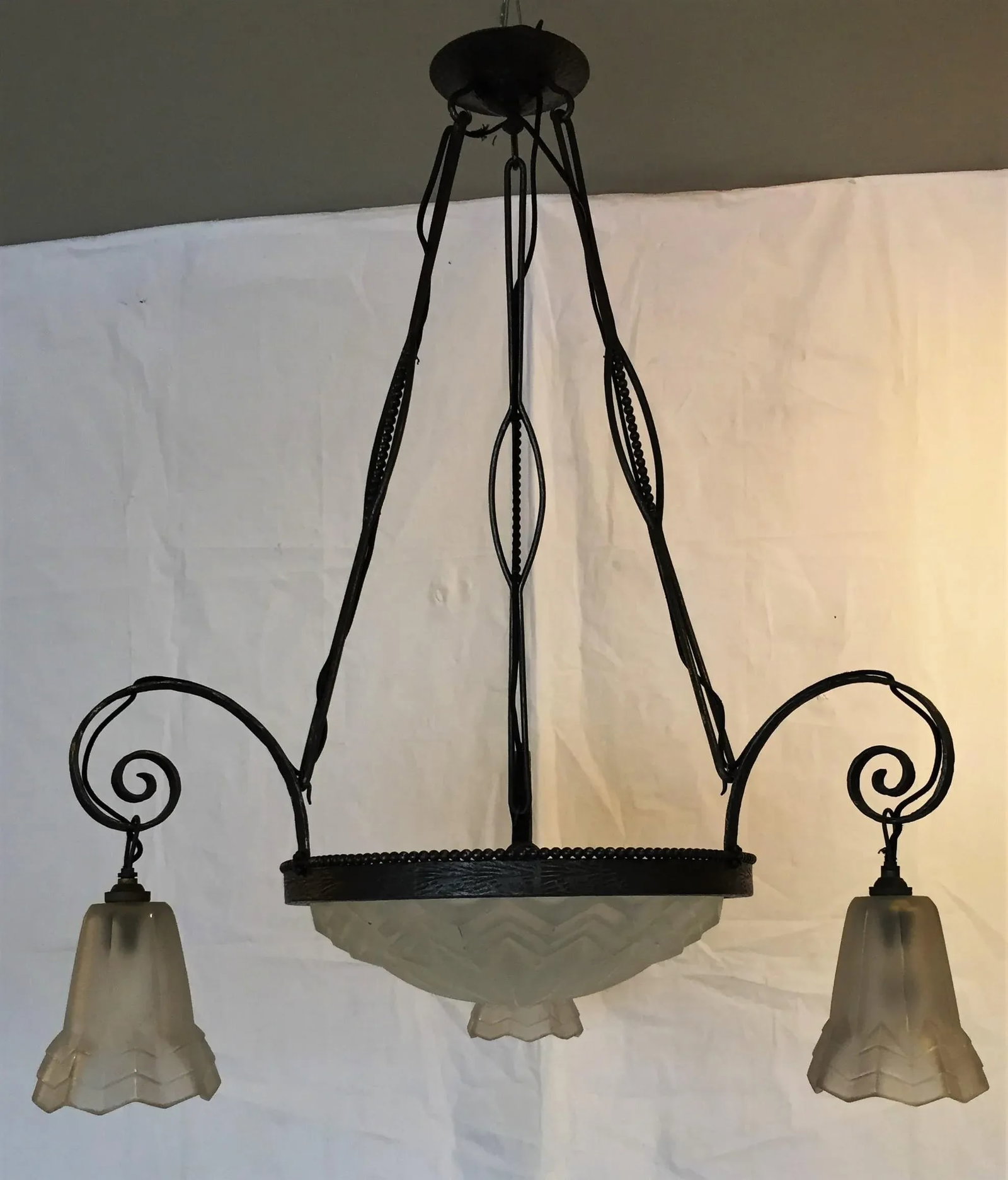 Degue French Art Deco Wrought Iron Chandelier - 11