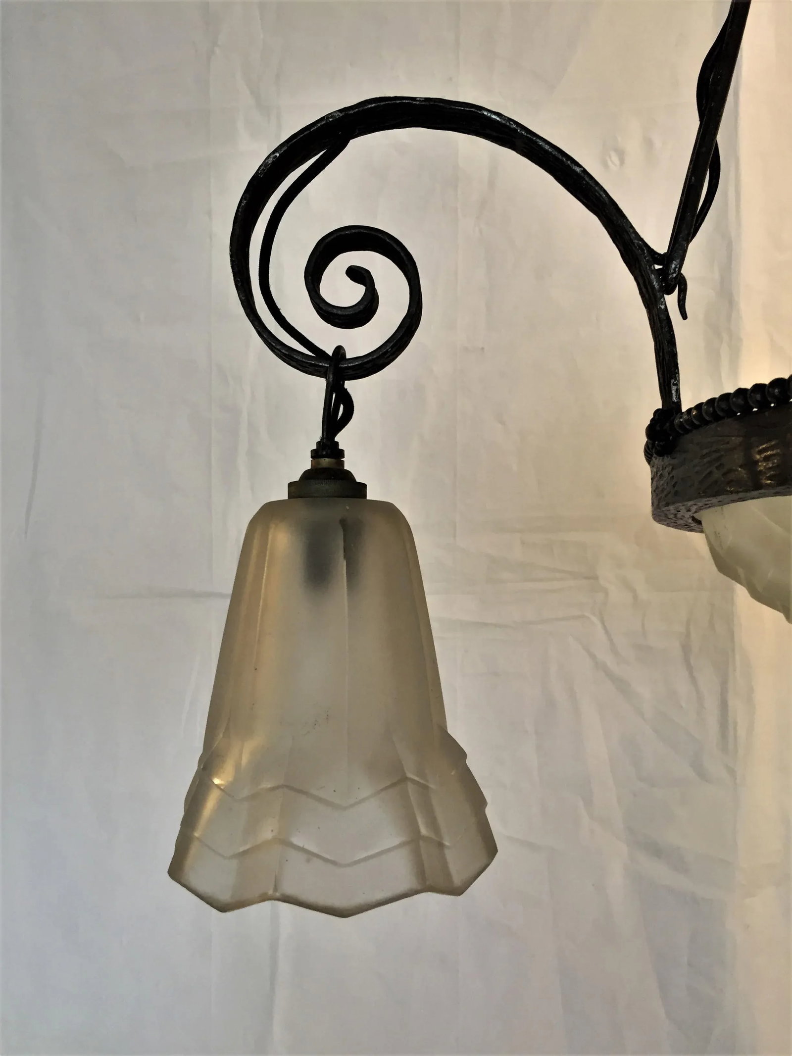 Degue French Art Deco Wrought Iron Chandelier - 2