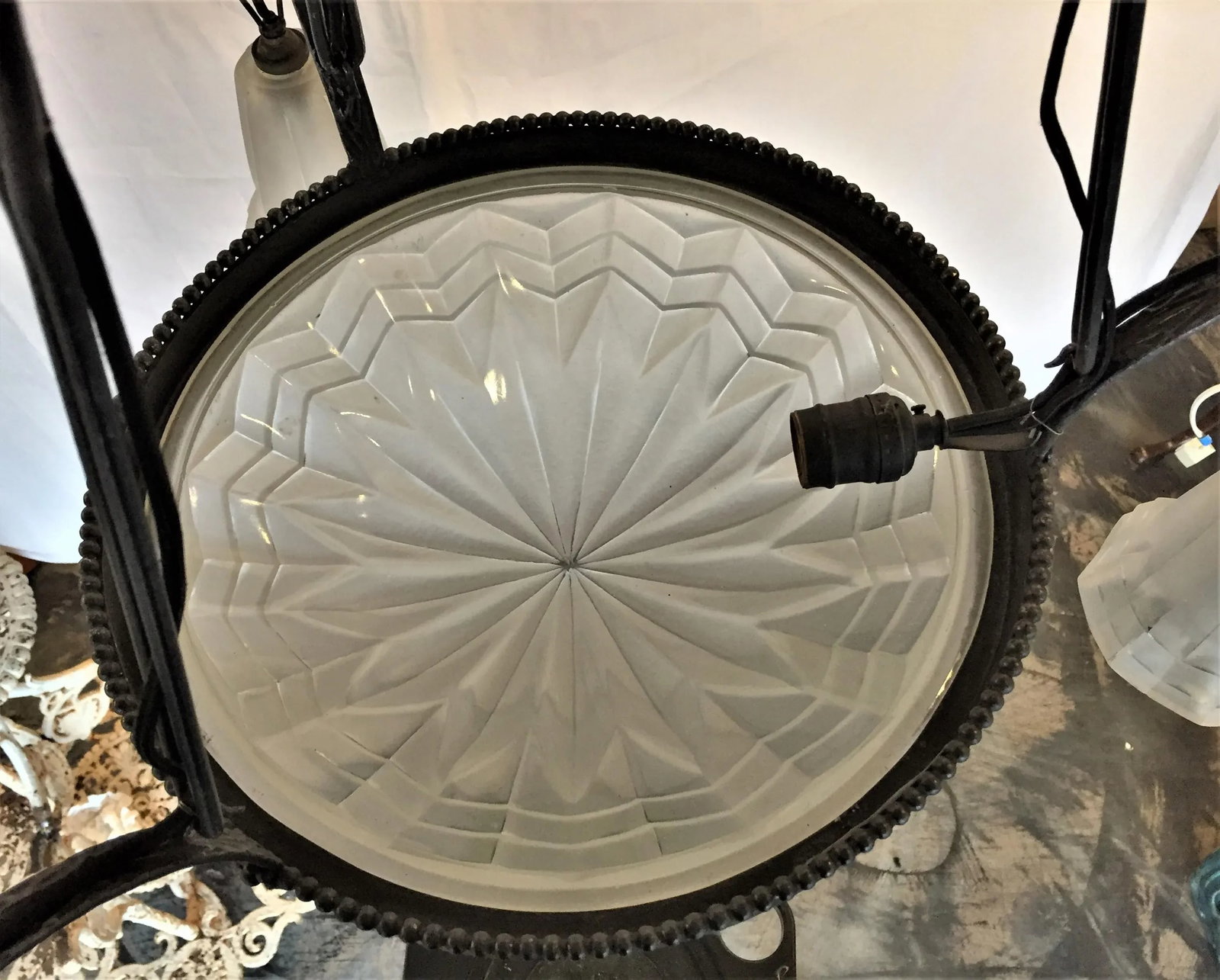 Degue French Art Deco Wrought Iron Chandelier - 9