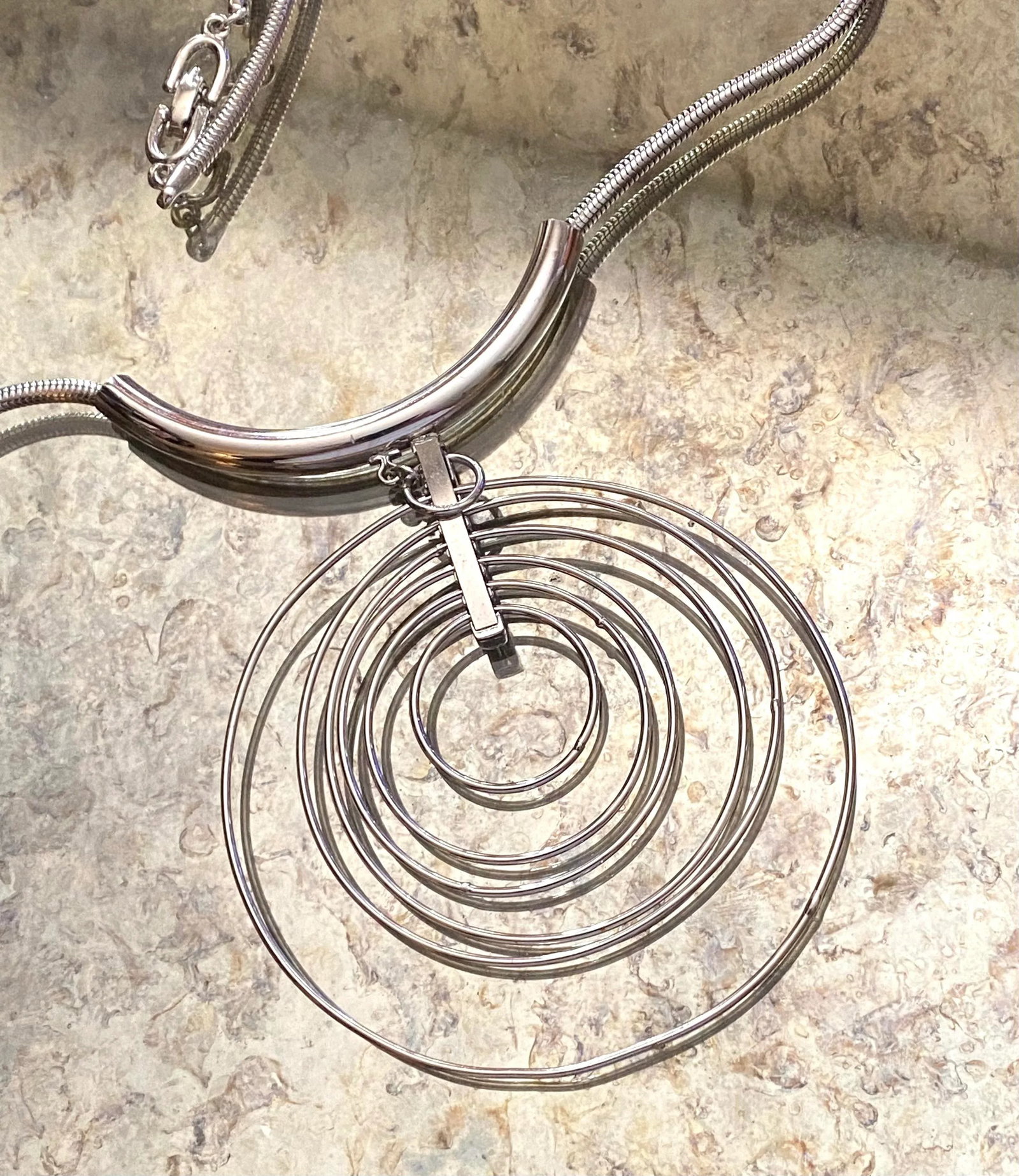 1970s Vintage Silver Mid Century Multi Disc Space Age Necklace - 2