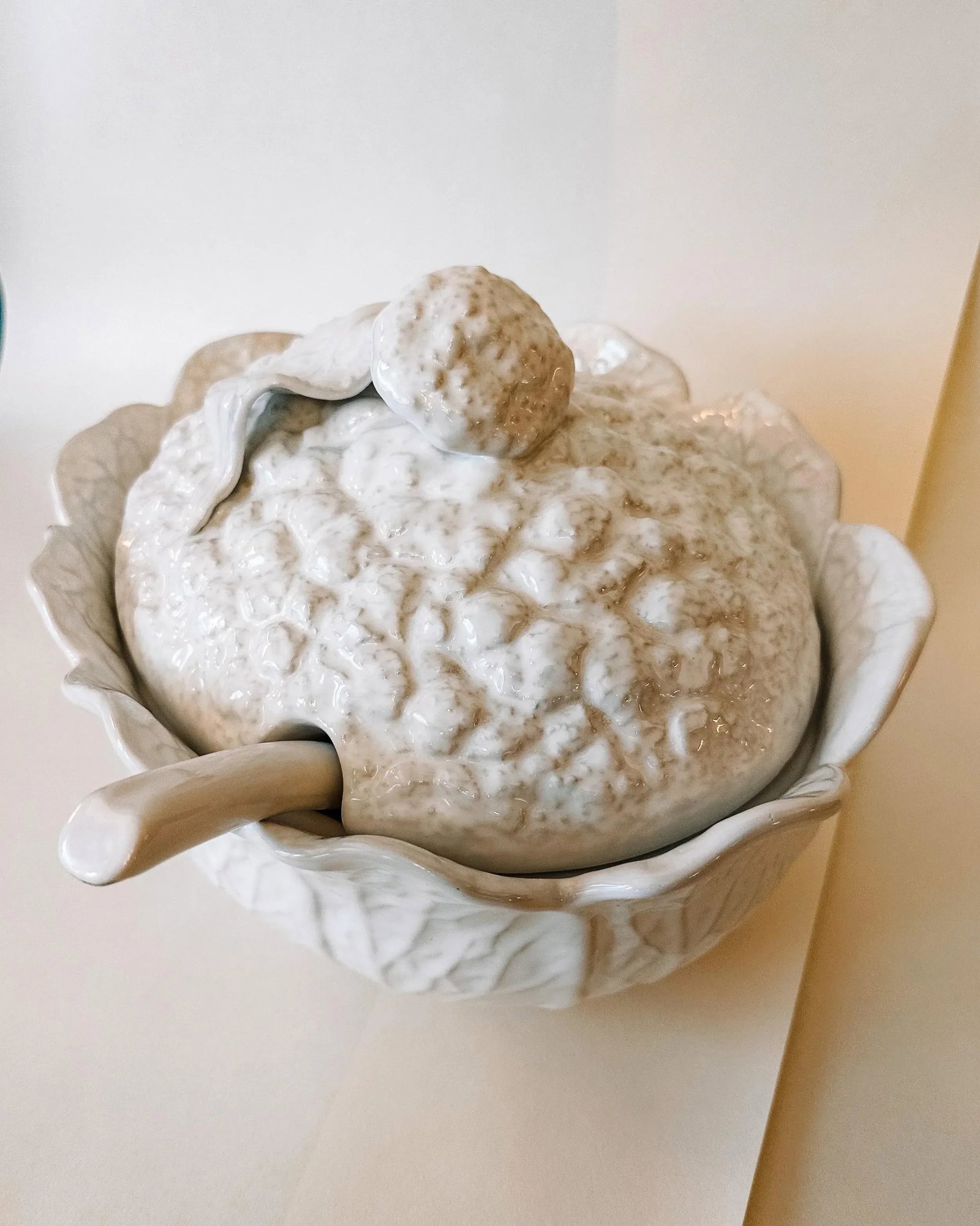 Vintage Cabbage Cauliflower Vegetable Soup Tureen With Ladle Made in Portugal - 3