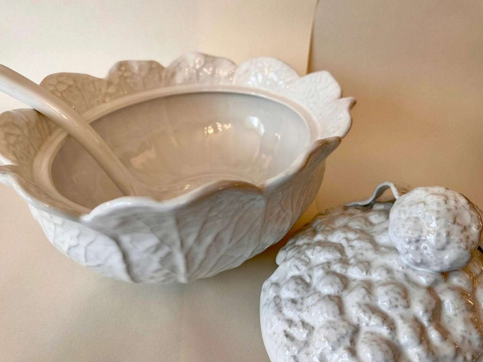 Vintage Cabbage Cauliflower Vegetable Soup Tureen With Ladle Made in Portugal - 7