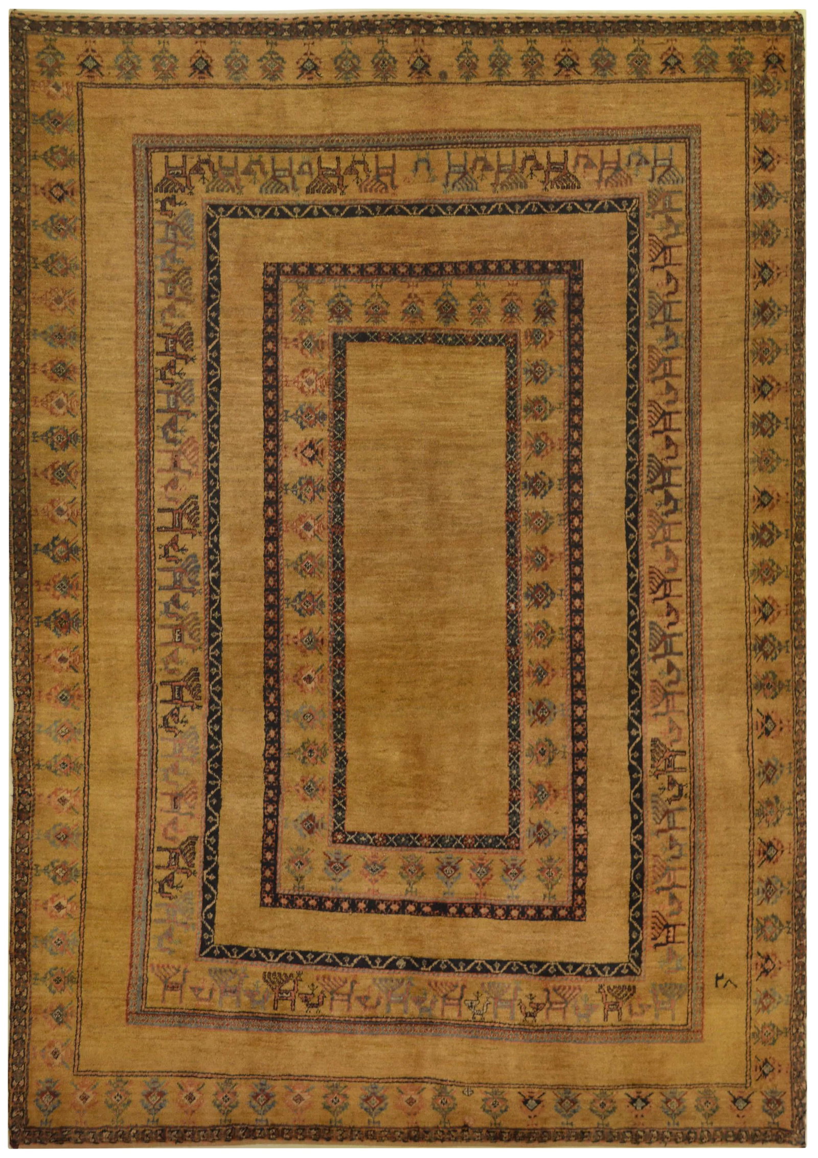 Mansour Original Handmade Persian Qashqai Rug: Authentic handwoven Persian Qashqai rug from Iran. This unique high quality rug is made of fine natural Persian wool pile on cotton foundation. Brimming with charm and warmth, this rug features