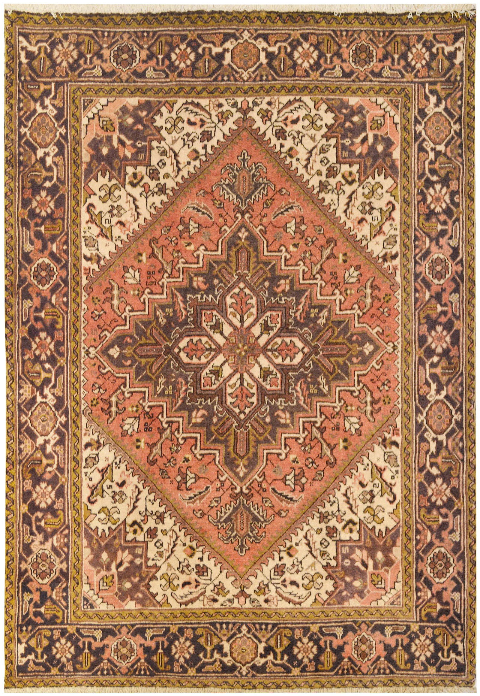 Mansour Handmade Persian Heriz: Authentic handwoven Heriz from northwest Iran. This highly sought-after rug is made of fine natural Persian wool and it features Mid-century style wih classical elements of Persian rug design. Conditi