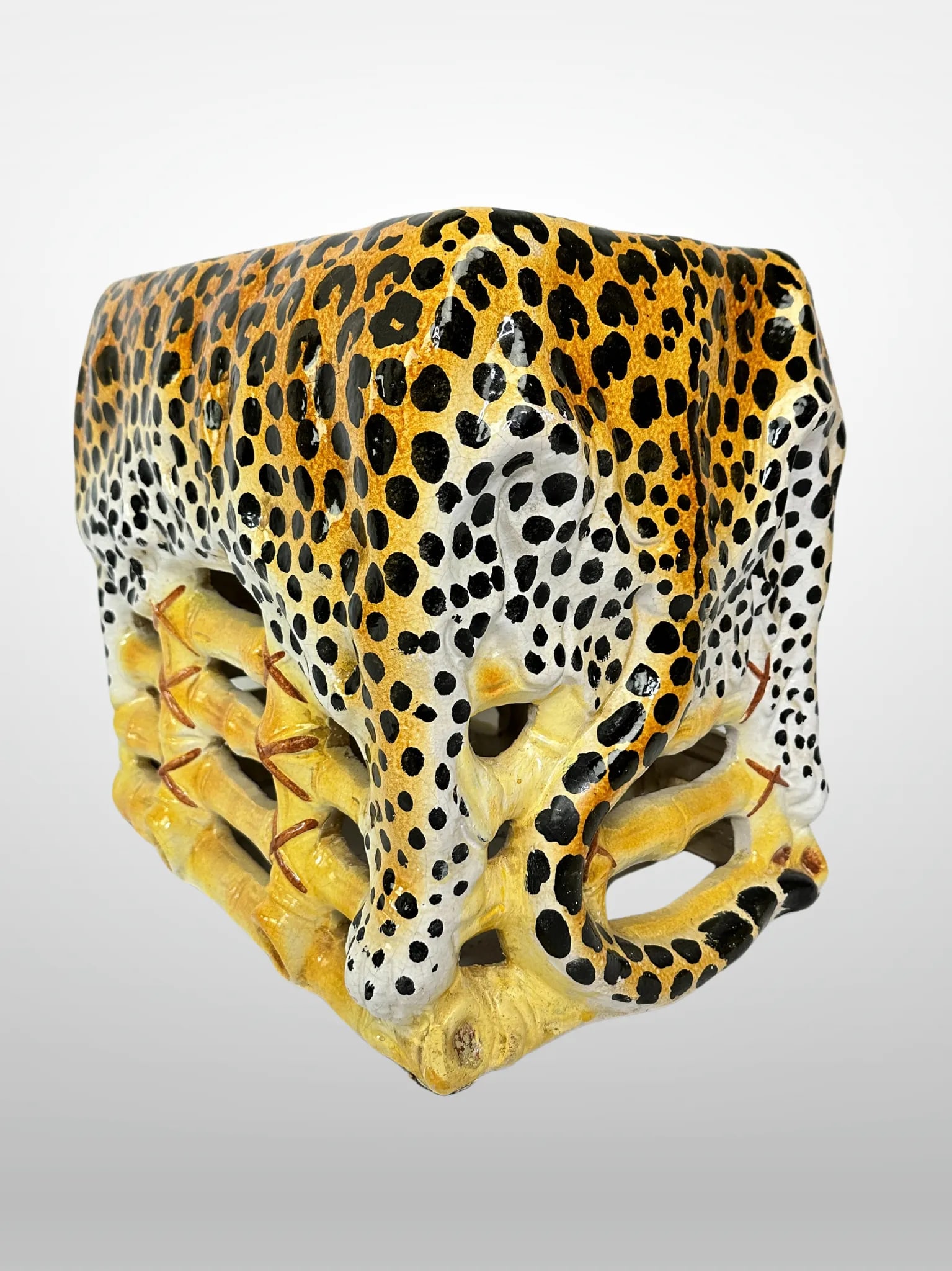 Italian Terracotta Glazed Leopard Stools Animalia Vintage - Set of 2 - 10