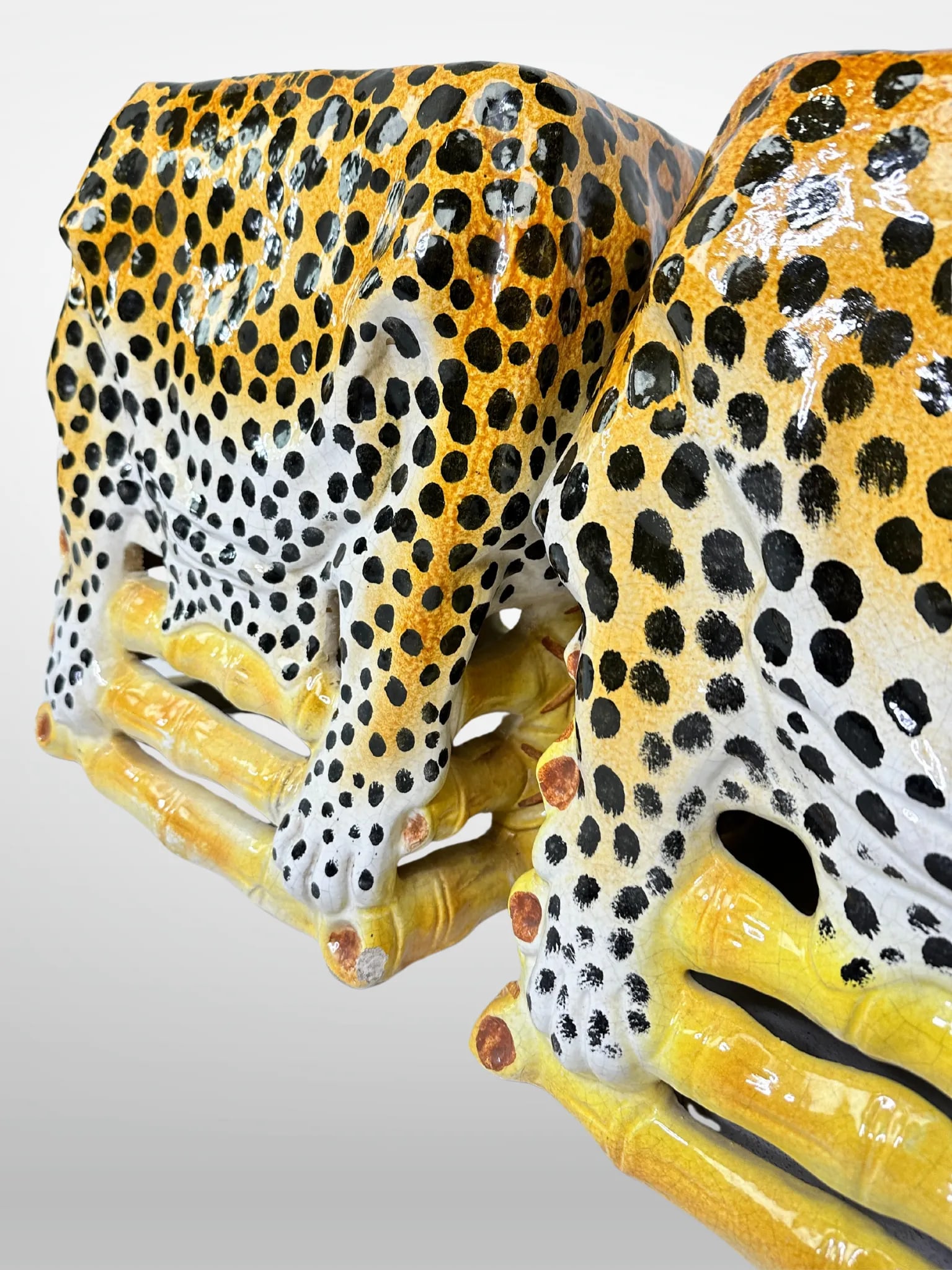 Italian Terracotta Glazed Leopard Stools Animalia Vintage - Set of 2 - 11