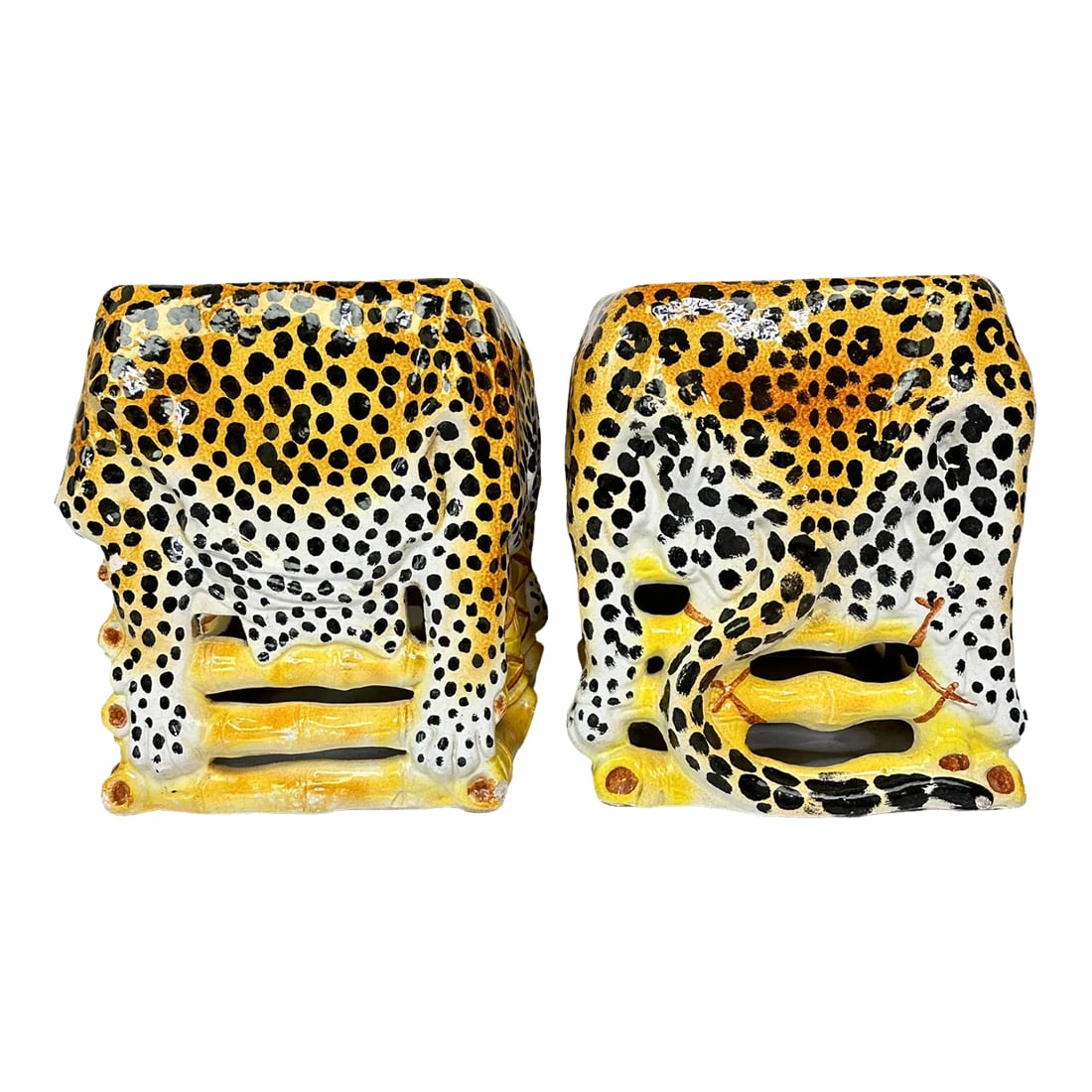 Italian Terracotta Glazed Leopard Stools Animalia Vintage - Set of 2 (1 of 12)