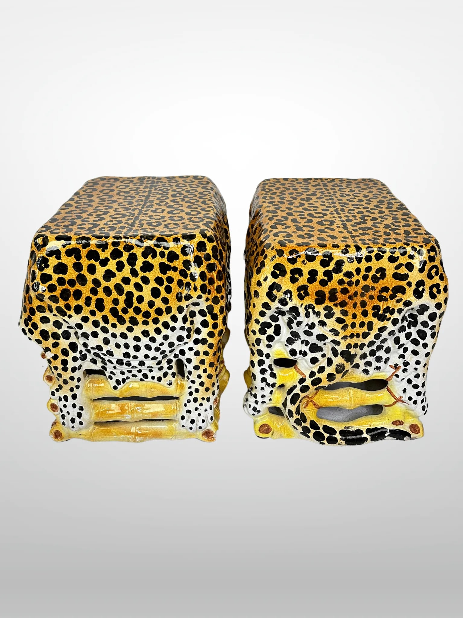Italian Terracotta Glazed Leopard Stools Animalia Vintage - Set of 2 - 2