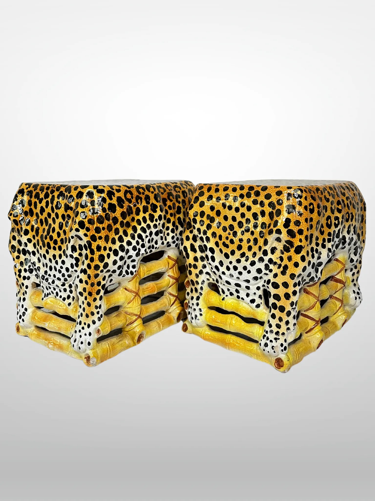 Italian Terracotta Glazed Leopard Stools Animalia Vintage - Set of 2 - 3