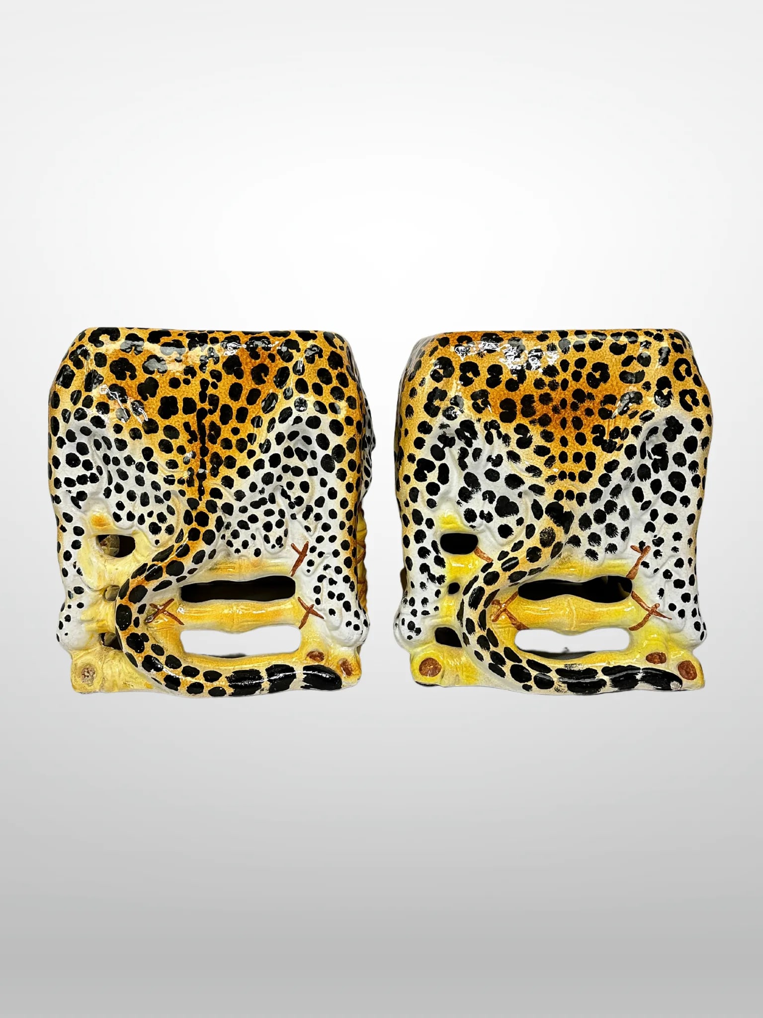 Italian Terracotta Glazed Leopard Stools Animalia Vintage - Set of 2 - 4