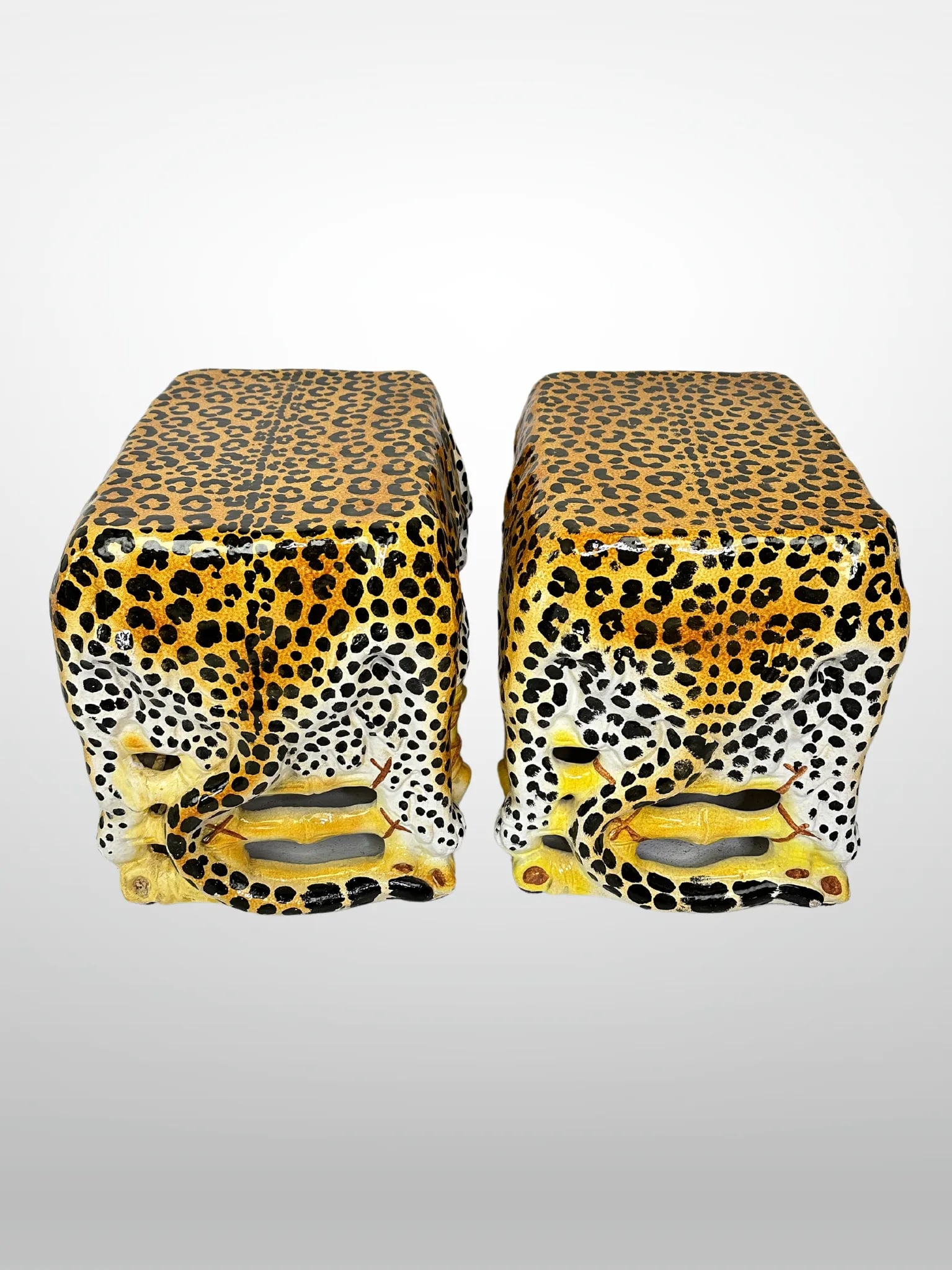 Italian Terracotta Glazed Leopard Stools Animalia Vintage - Set of 2 - 5