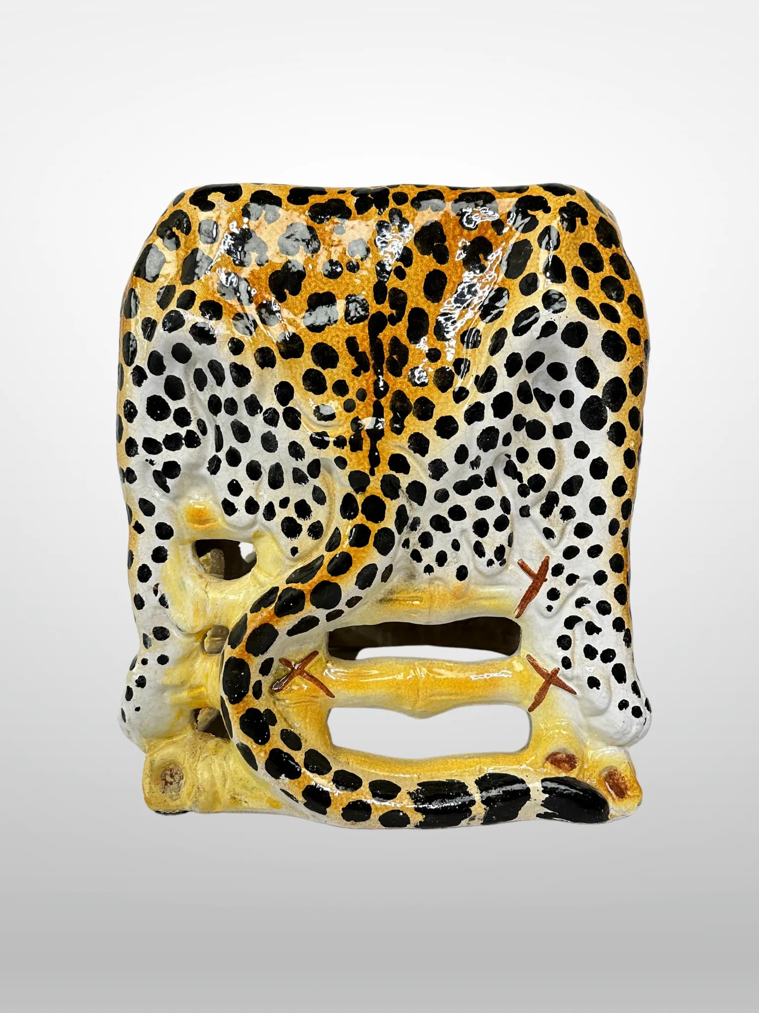 Italian Terracotta Glazed Leopard Stools Animalia Vintage - Set of 2 - 6