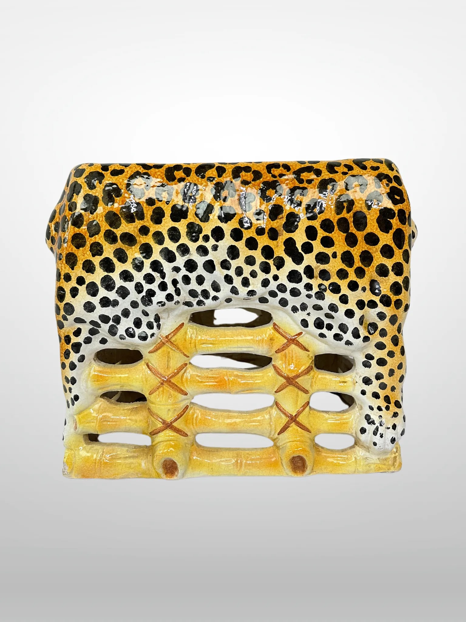 Italian Terracotta Glazed Leopard Stools Animalia Vintage - Set of 2 - 9