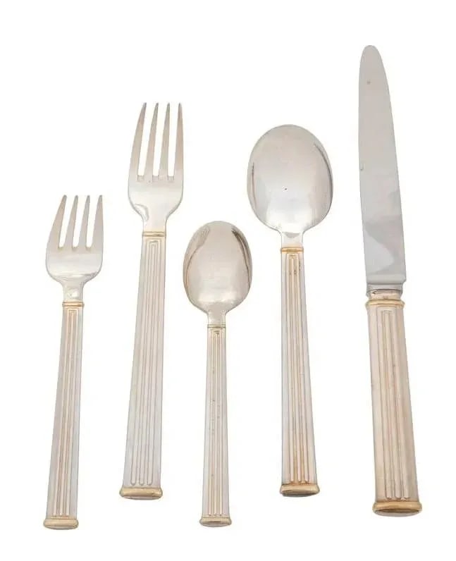 Late 20th Century Christofle Triade Gold Flatware Service for 8 - Set of 40 - 2