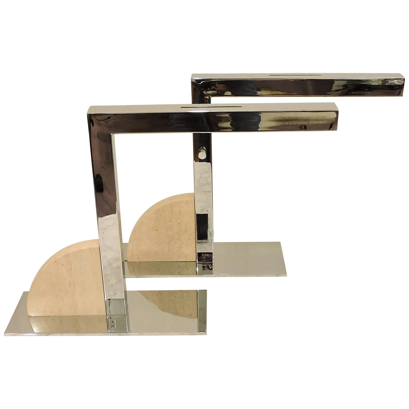 George Kovacs Mid-Century Modern Minimalist Chrome and Travertine Desk or Table Lamps - a Pair - 11