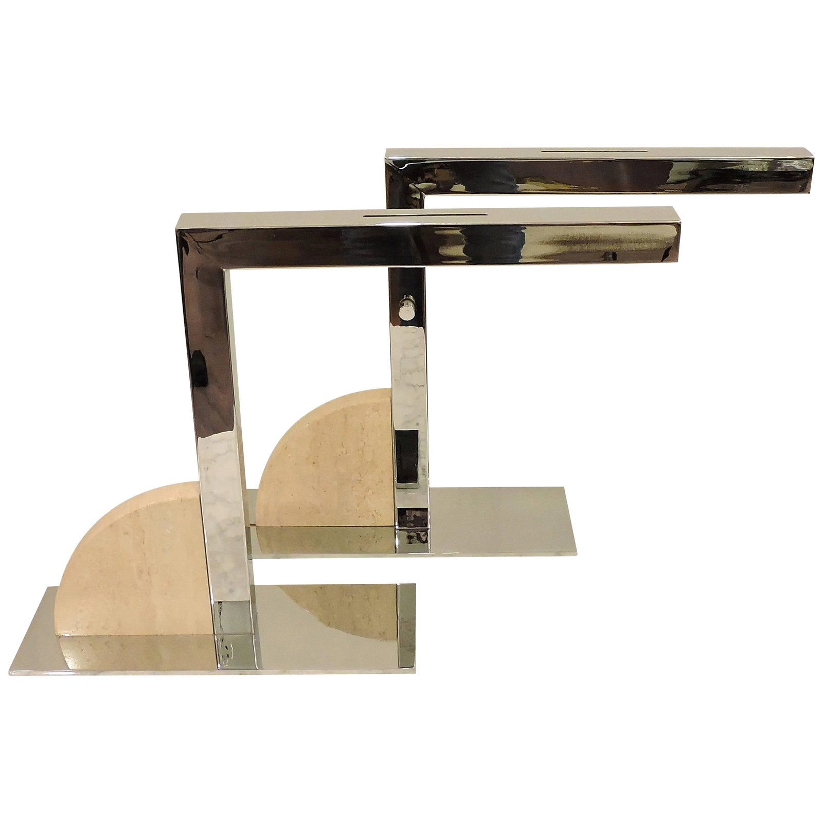 George Kovacs Mid-Century Modern Minimalist Chrome and Travertine Desk or Table Lamps - a Pair (1 of 11)