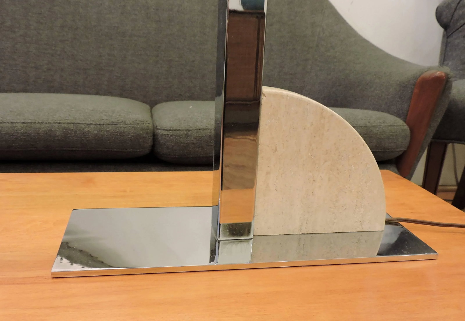 George Kovacs Mid-Century Modern Minimalist Chrome and Travertine Desk or Table Lamps - a Pair - 3