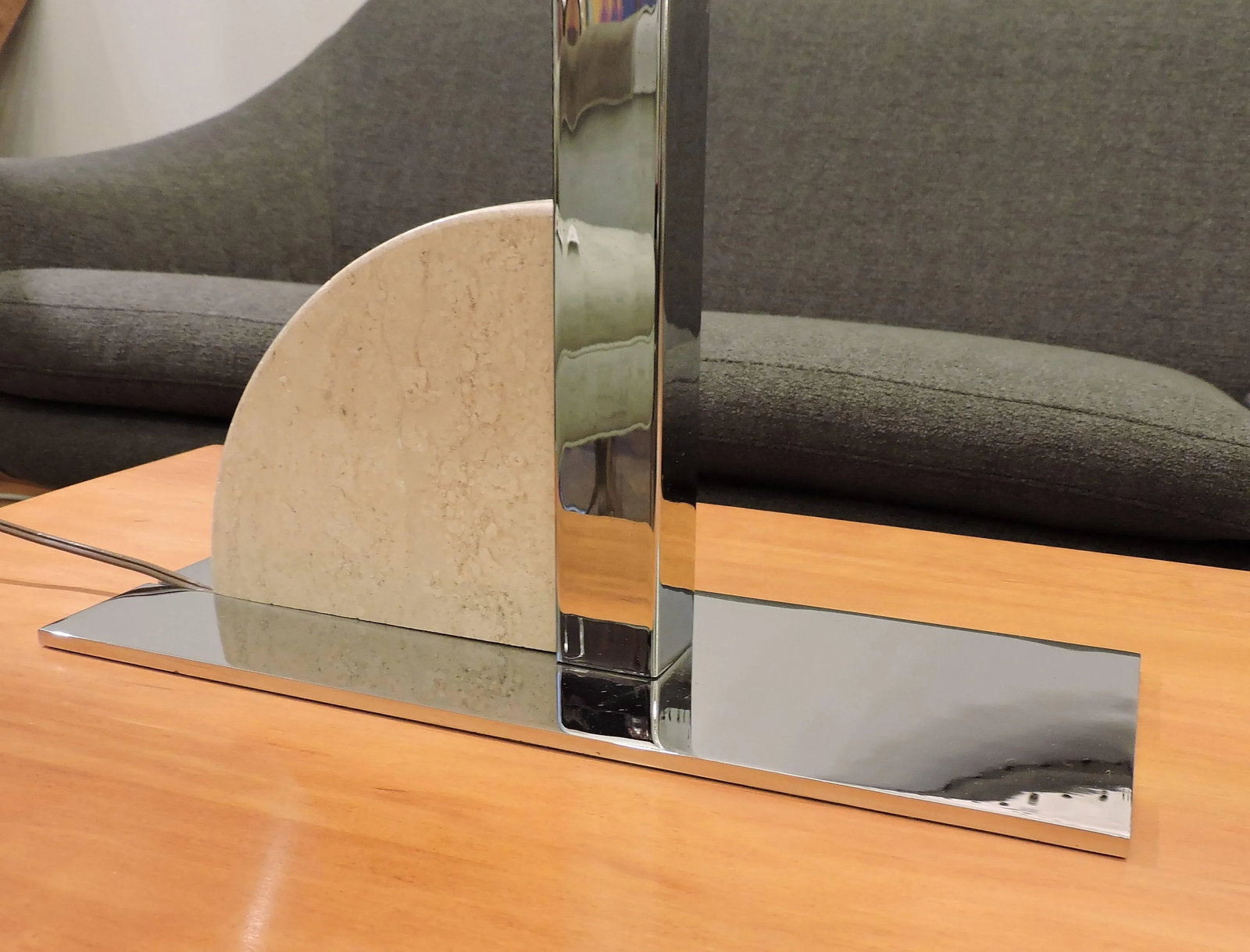George Kovacs Mid-Century Modern Minimalist Chrome and Travertine Desk or Table Lamps - a Pair - 4