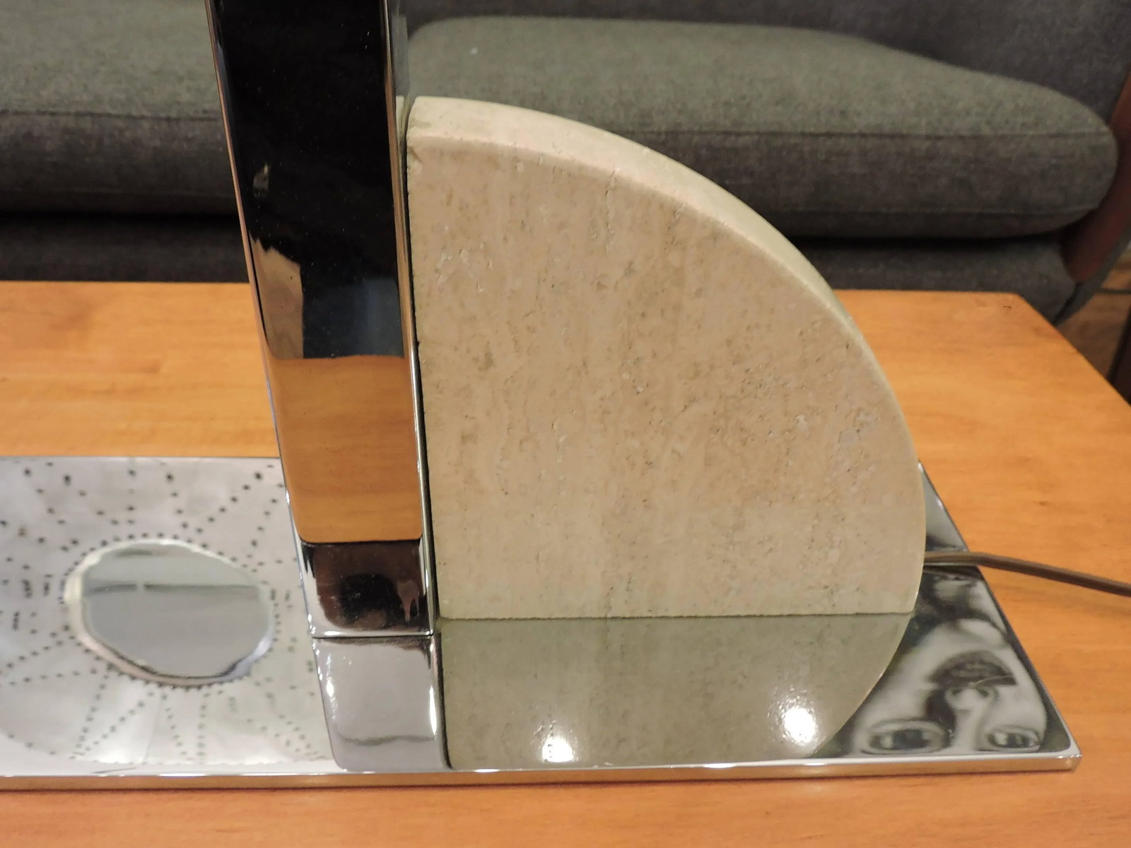 George Kovacs Mid-Century Modern Minimalist Chrome and Travertine Desk or Table Lamps - a Pair - 5