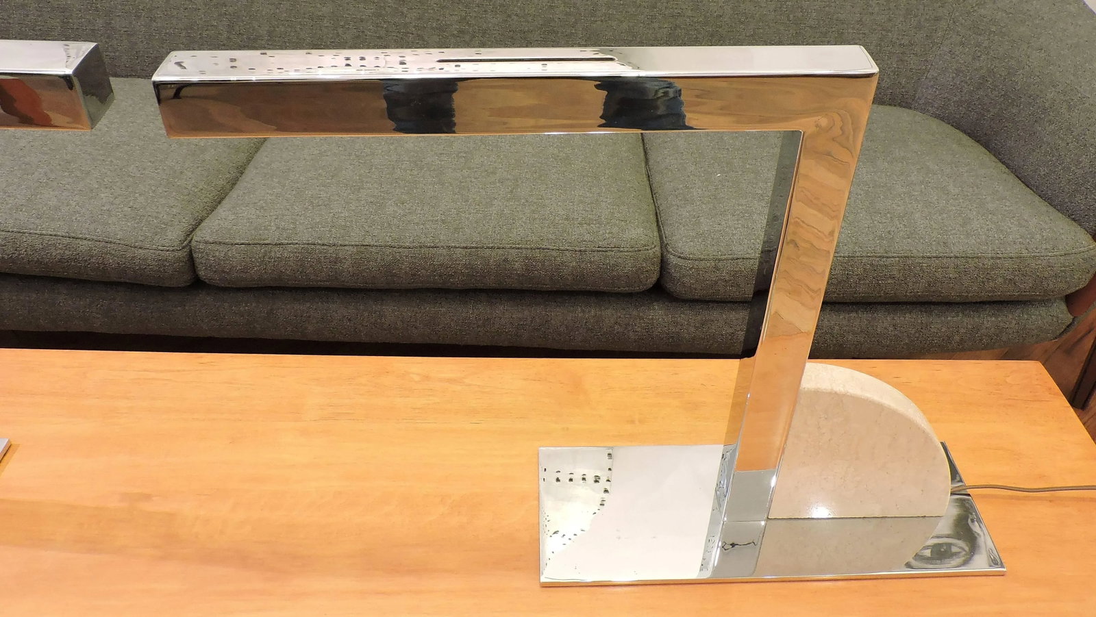 George Kovacs Mid-Century Modern Minimalist Chrome and Travertine Desk or Table Lamps - a Pair - 8