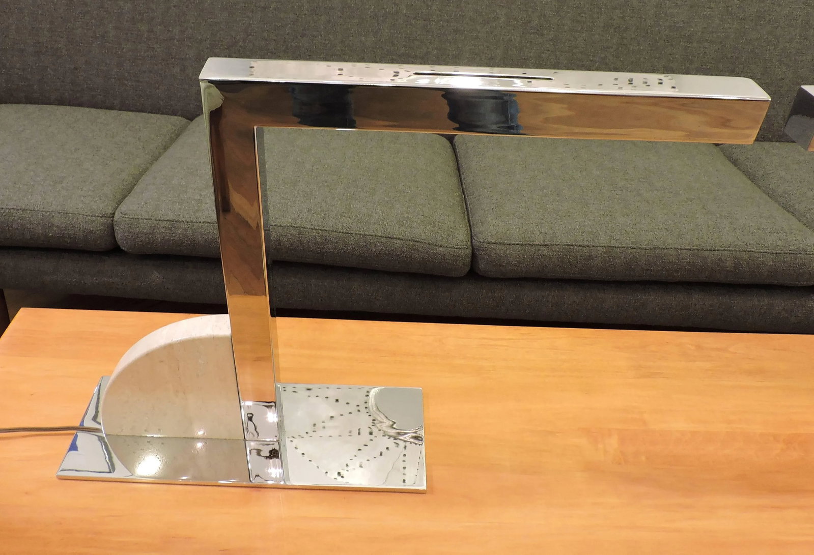 George Kovacs Mid-Century Modern Minimalist Chrome and Travertine Desk or Table Lamps - a Pair - 9
