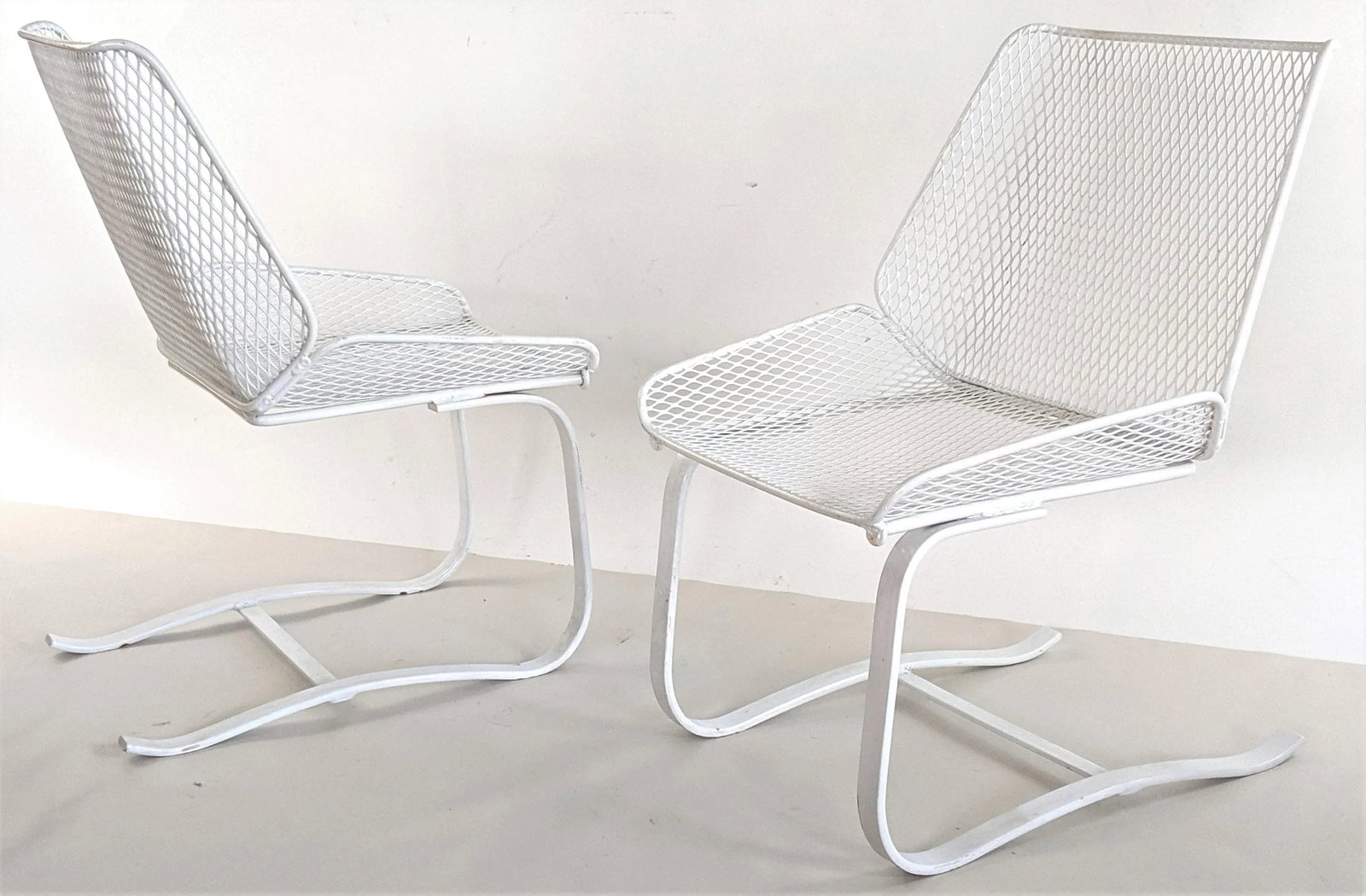 1960s Mid-Century Modern Metal Mesh Cantilever Bouncer Patio Chairs - a Pair, Attributed - 12
