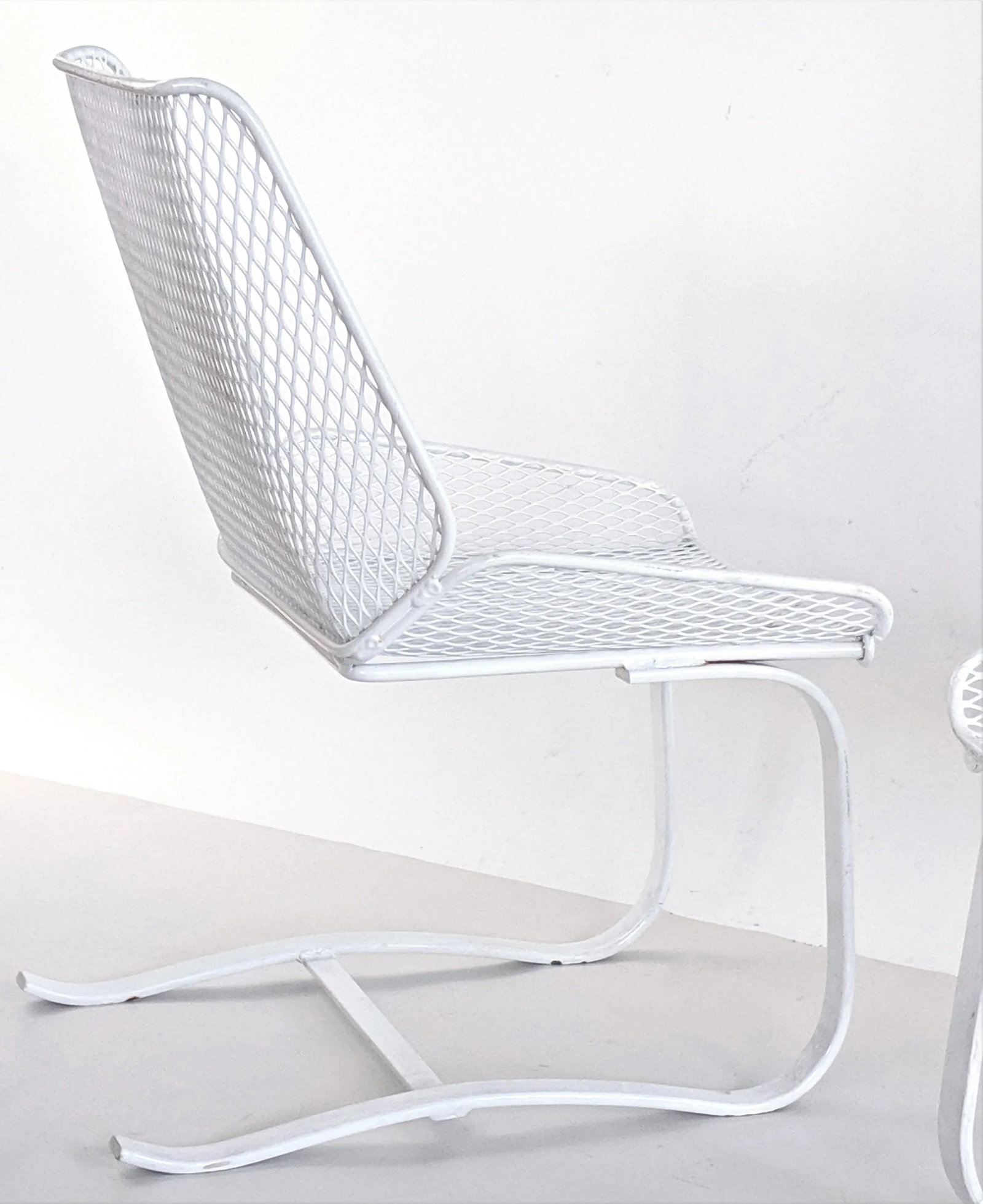 1960s Mid-Century Modern Metal Mesh Cantilever Bouncer Patio Chairs - a Pair, Attributed - 8