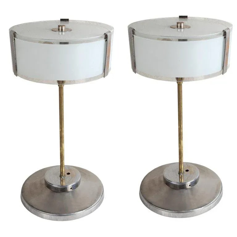 Mid-Century Modern Chrome and Frosted Glass Table Lamps - a Pair - 11