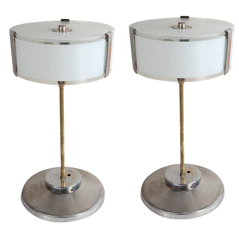 Mid-Century Modern Chrome and Frosted Glass Table Lamps - a Pair (1 of 11)