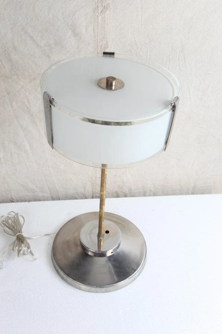 Mid-Century Modern Chrome and Frosted Glass Table Lamps - a Pair - 6