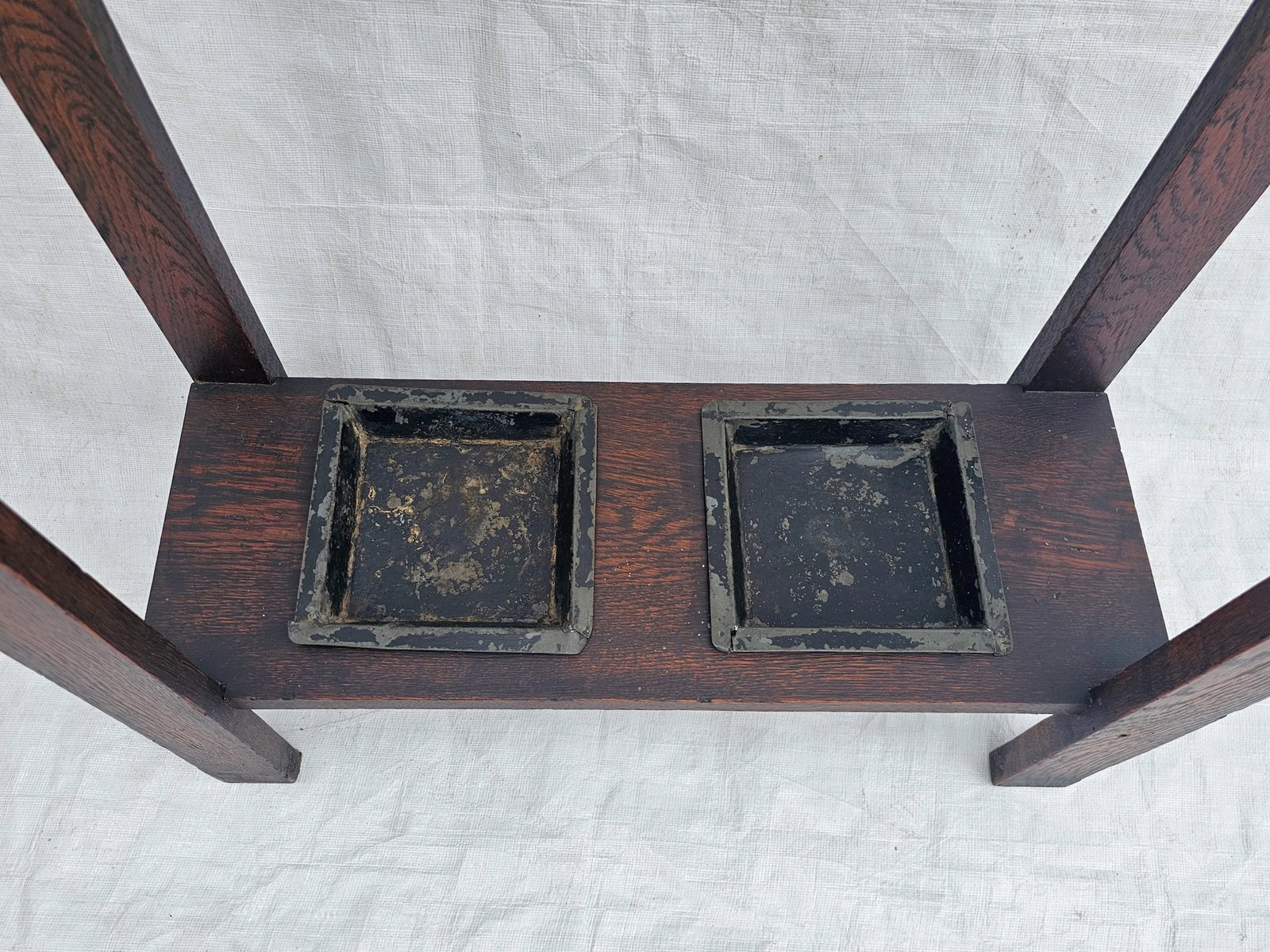 Antique 1910s Arts & Crafts Mission Oak Hall Tree Hooks, Mirror & Umbrella Stand - 11