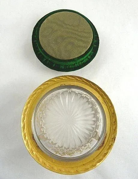 Antique French Crystal Dresser Box With Pin Cushion / Velvet Pin Holder / Hand Painted Gilt Details - 5