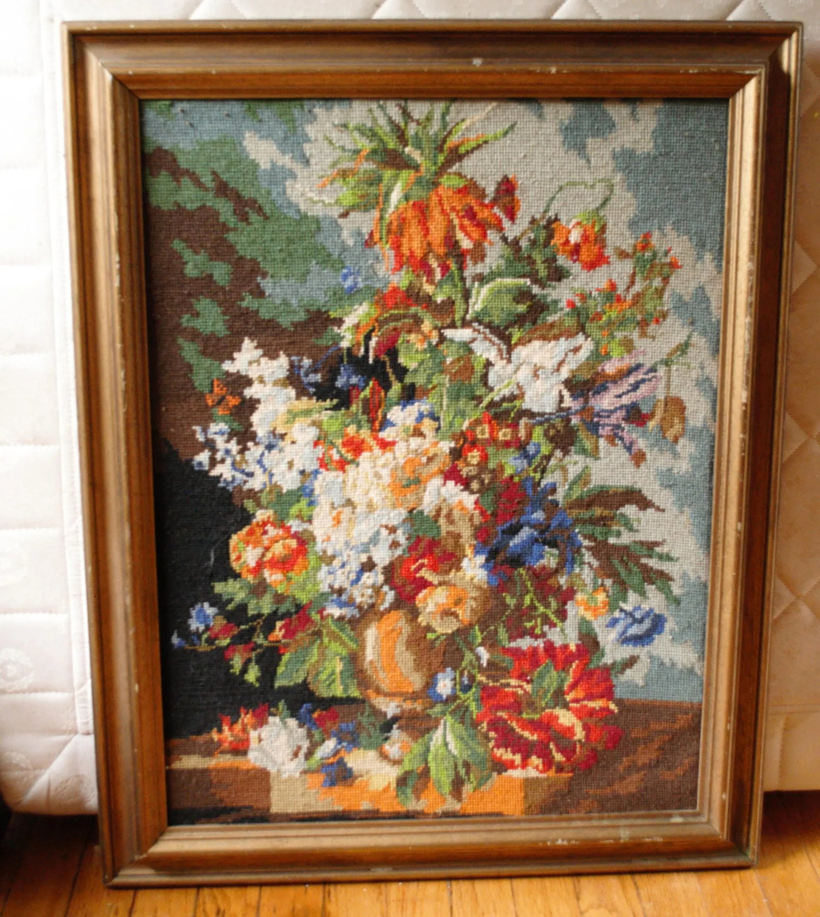 1960s Vintage Framed Needlepoint Textile Art - 5