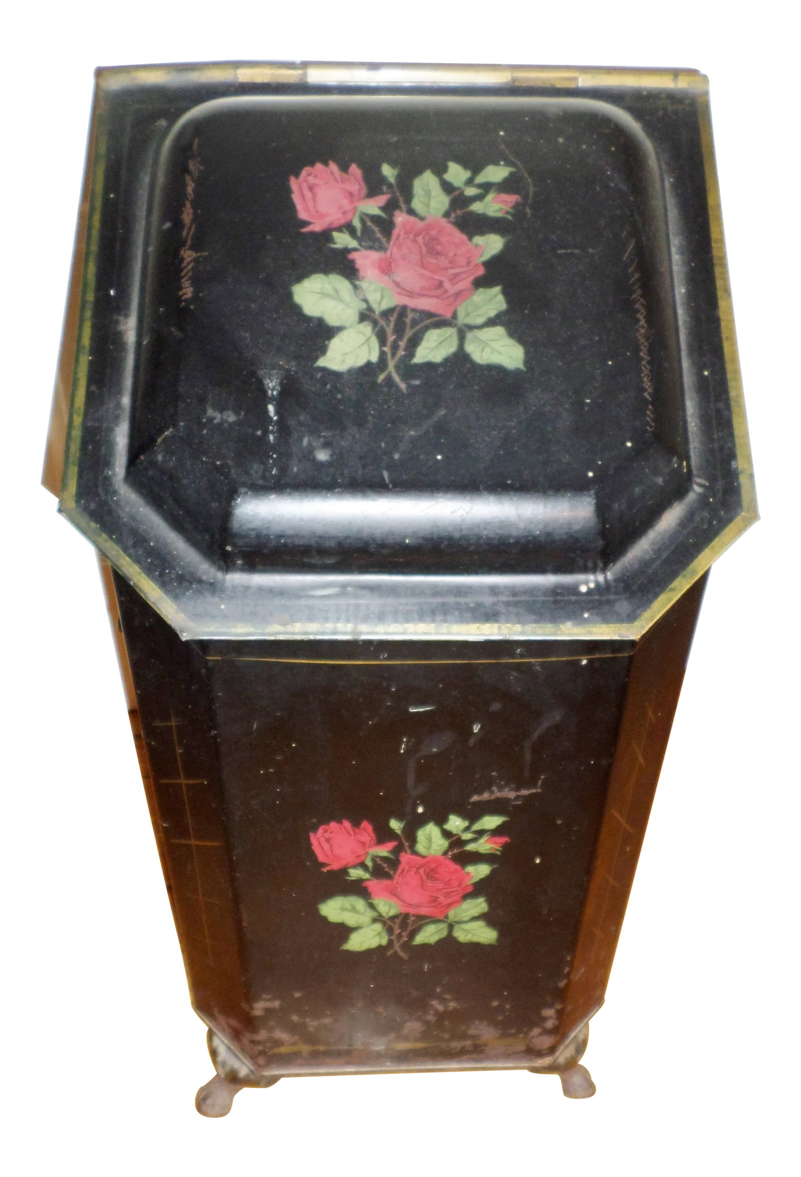 Antique Victorian Tole Ware Coal Scuttle Fireplace Box With Hand Painted "Bouquet of Flowers" (1 of 13)