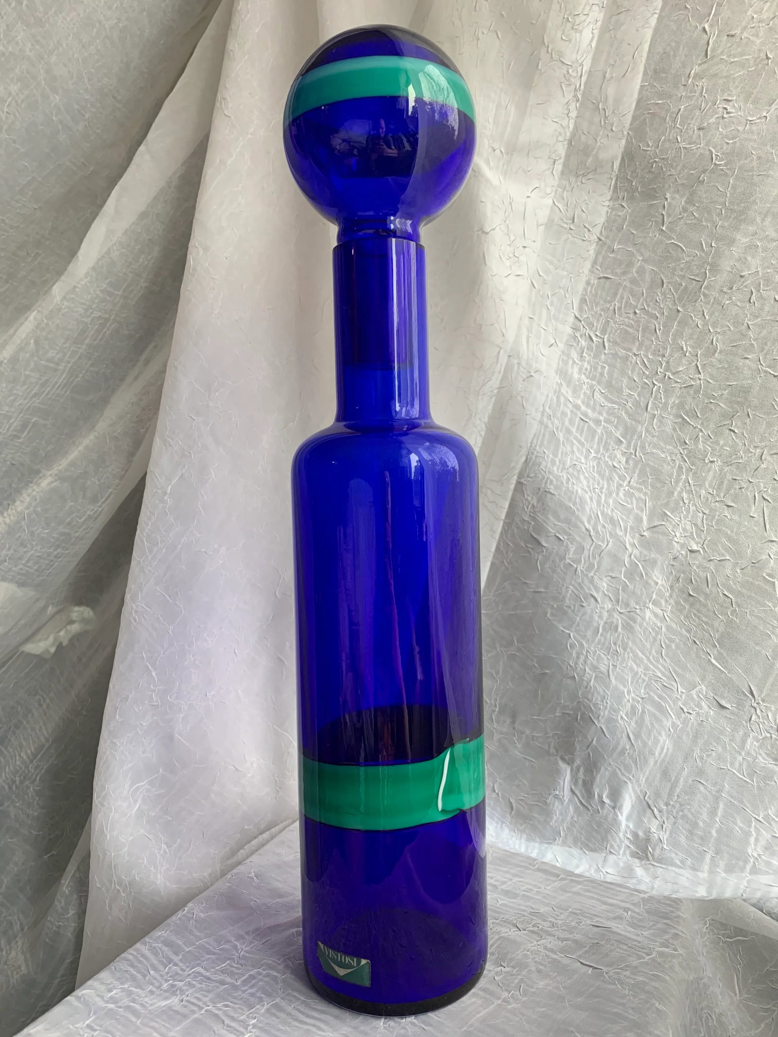 1950s Vintage Fulvio Bianconi Vistosi Cobalt Blue "Fasce Orizzontale" Murano Glass Bottle Decanter - 2