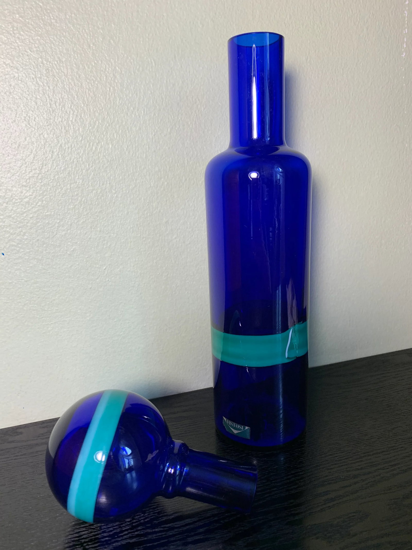 1950s Vintage Fulvio Bianconi Vistosi Cobalt Blue "Fasce Orizzontale" Murano Glass Bottle Decanter - 4