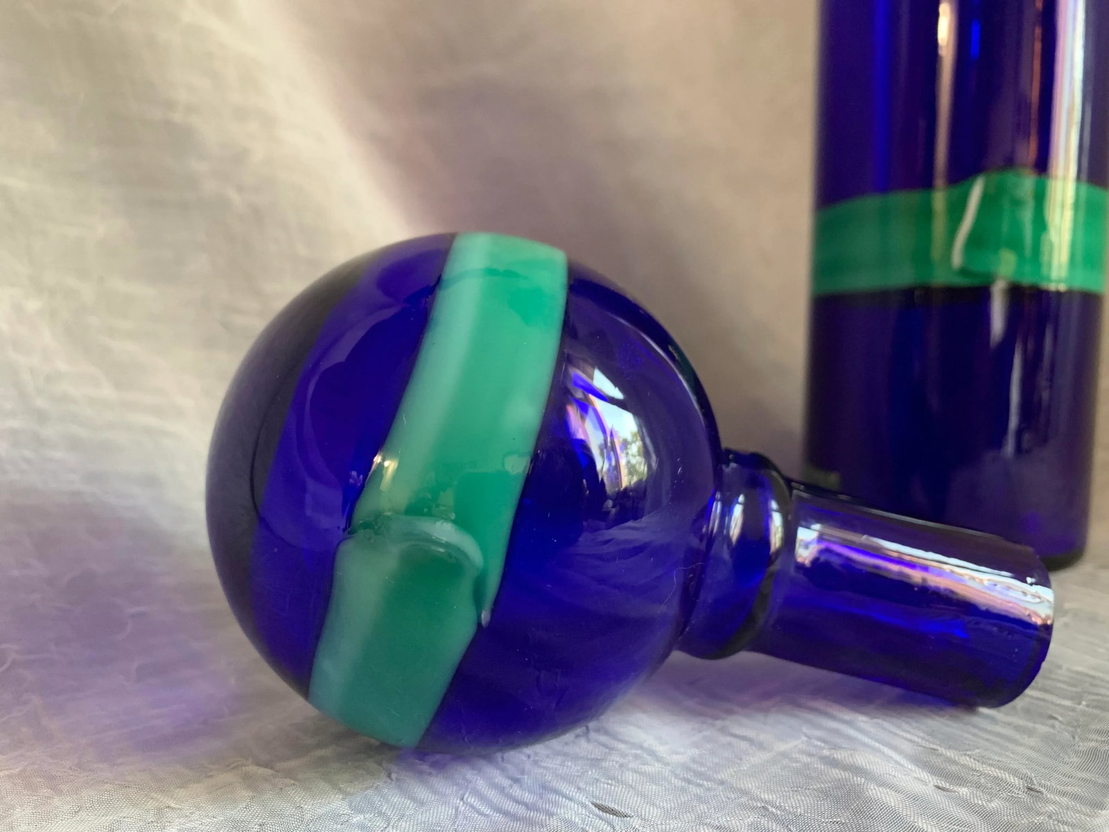 1950s Vintage Fulvio Bianconi Vistosi Cobalt Blue "Fasce Orizzontale" Murano Glass Bottle Decanter - 9