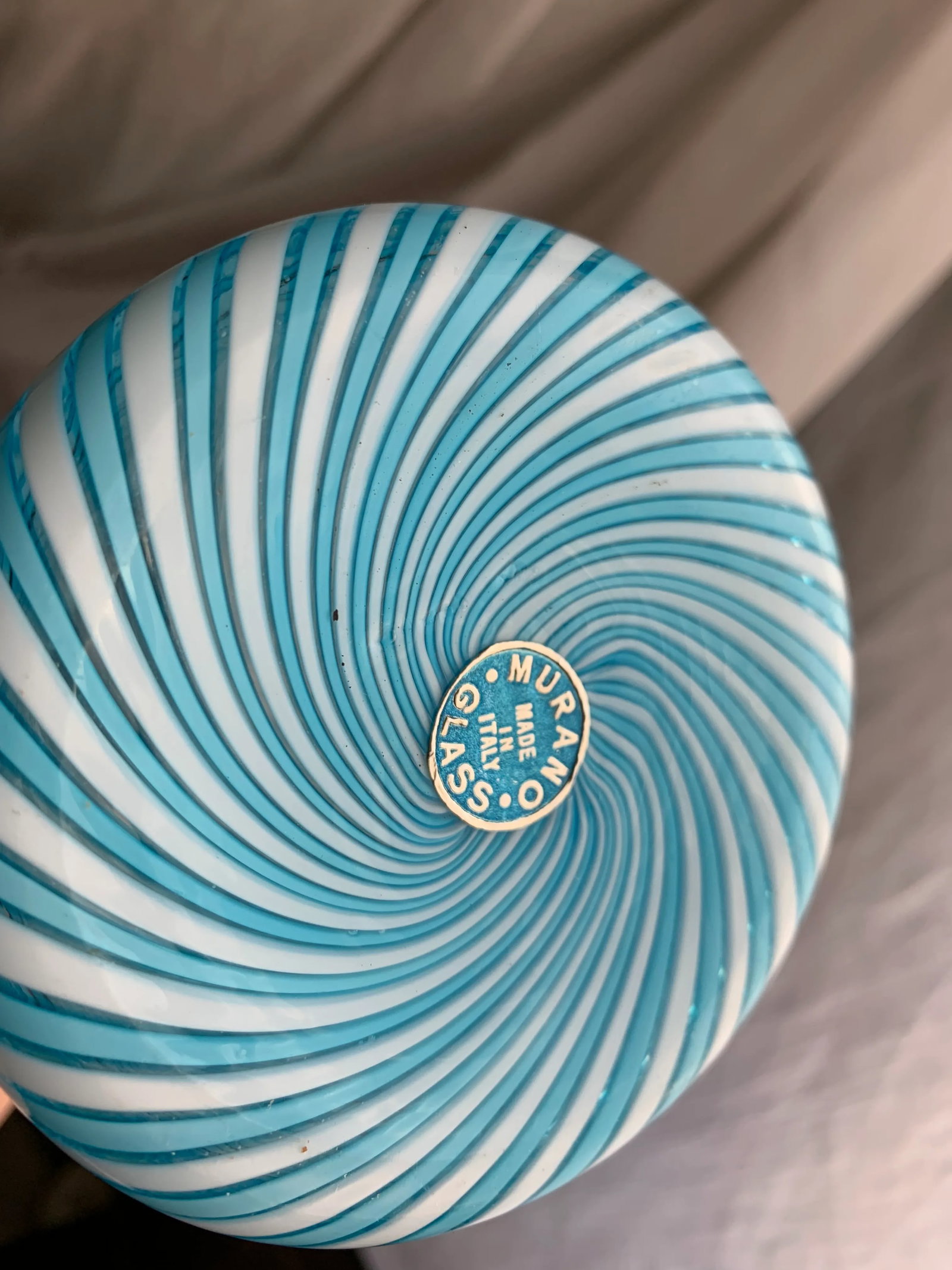 1950s Vintage Murano Fratelli Toso Art Glass Decanter Bottle With Baby Blue and White Stripes - 10