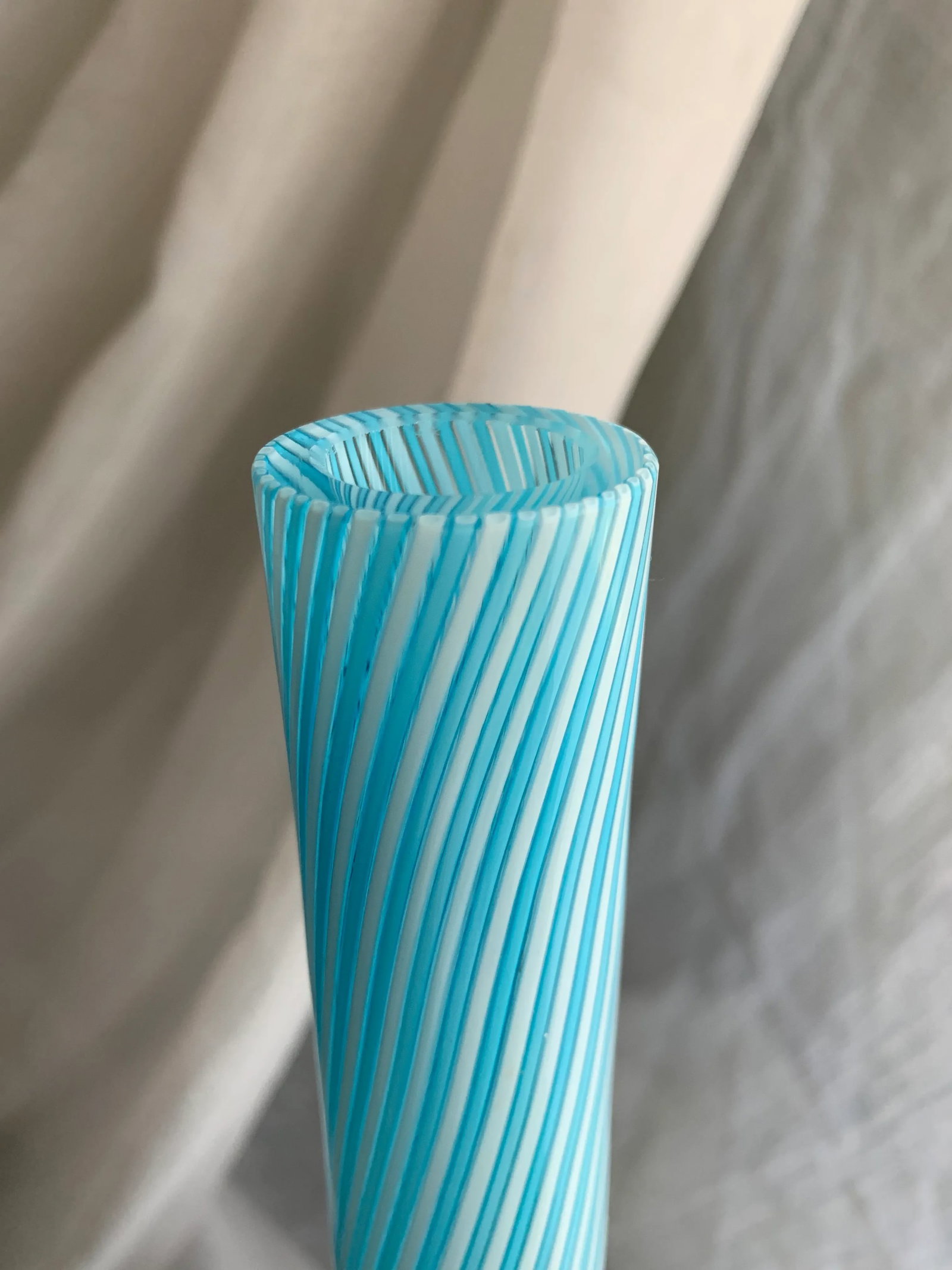 1950s Vintage Murano Fratelli Toso Art Glass Decanter Bottle With Baby Blue and White Stripes - 11