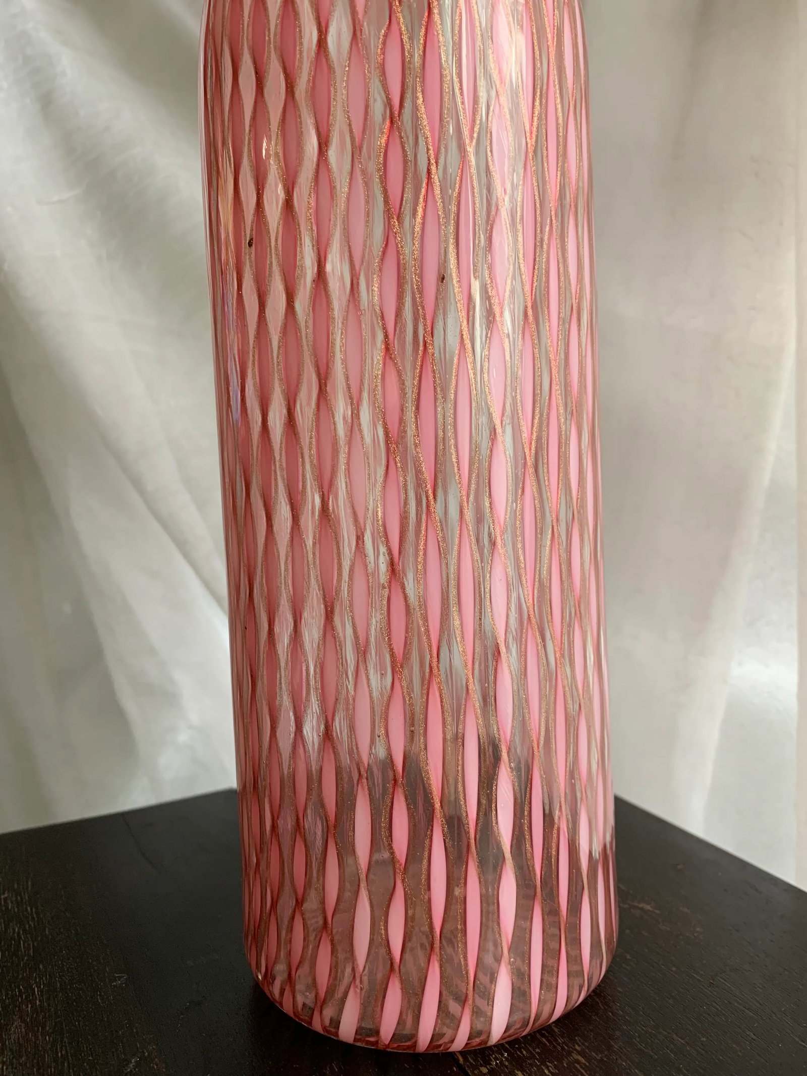 1960s Vintage Ermanno Toso Fratelli Toso Decanter Bottle Vase With Twisted Pink Canes and Filligree - 11
