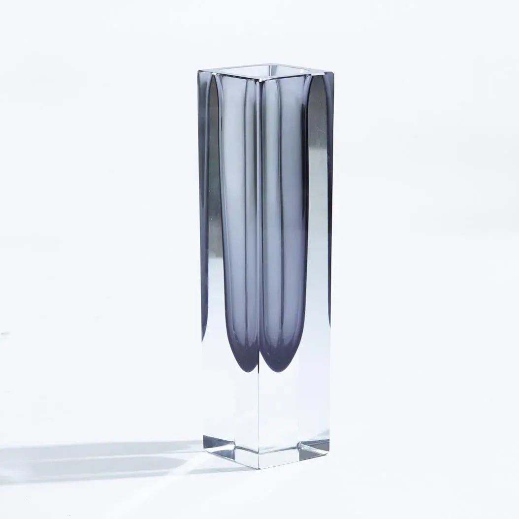 Vintage Dark Green Faceted Sommerso Murano Glass Vase - 6