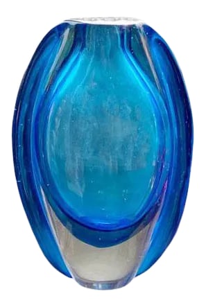 Vintage Mid Century Blue Art Glass Vase: Beautiful blue art glass vase. 8.75" High x 5.5" Wide x 1.75" Deep Condition: Alterations: Original Condition Unaltered Imperfections: Some Imperfections Condition Notes: Excellent condition without c